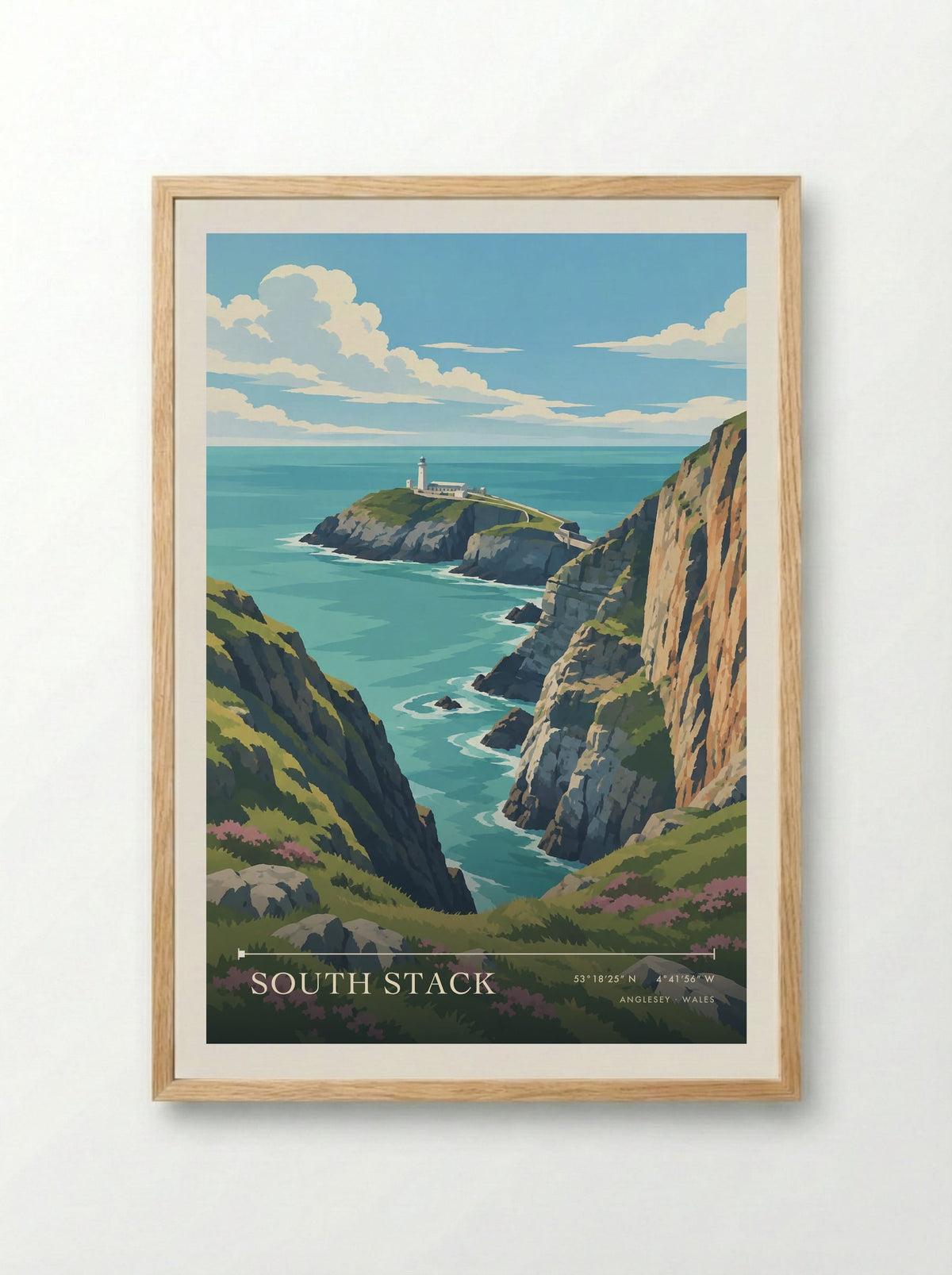 South Stack, Anglesey | Travel Poster - Framed Print Wood