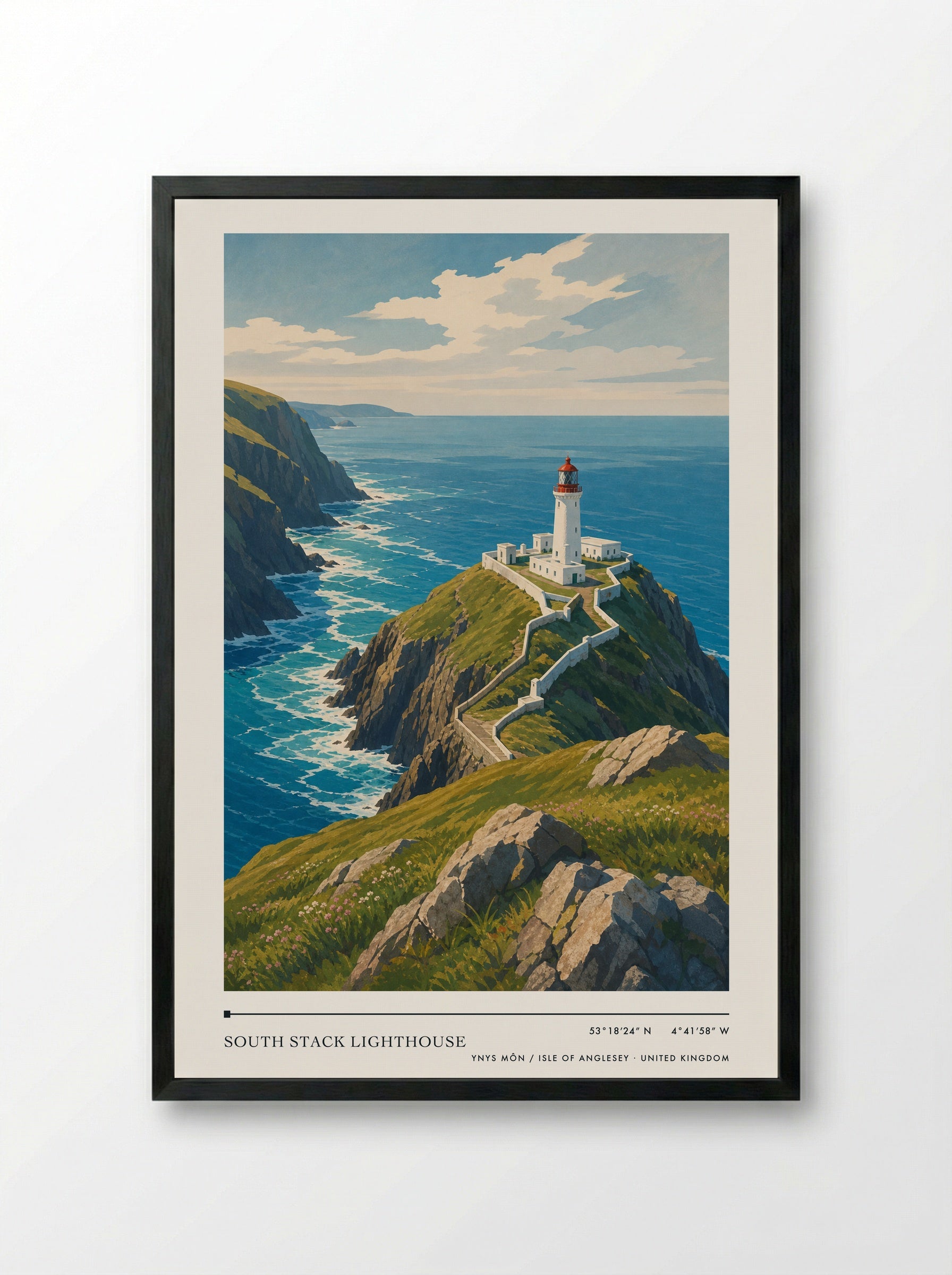 South Stack Lighthouse Ynys Môn / Isle of Anglesey United Kingdom Travel Poster - Framed Print Black