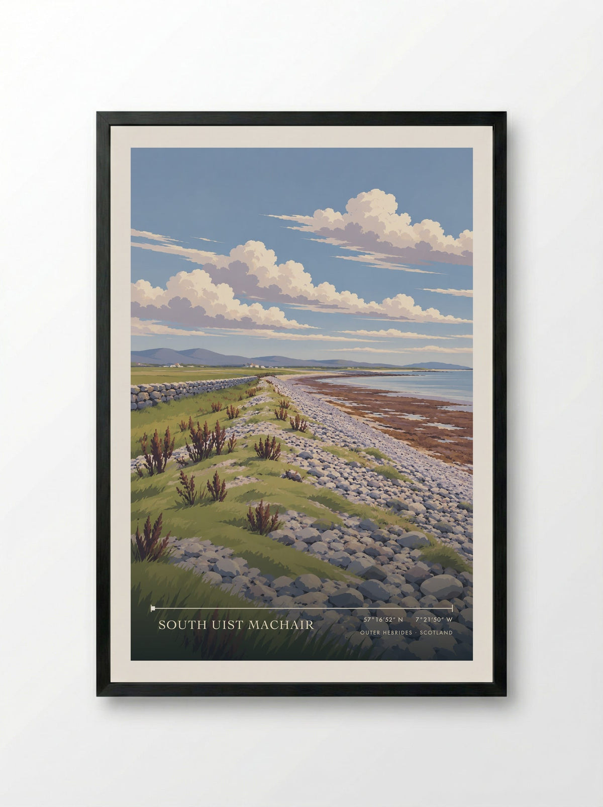 South Uist Machair, Outer Hebrides | Travel Poster - Framed Print Black