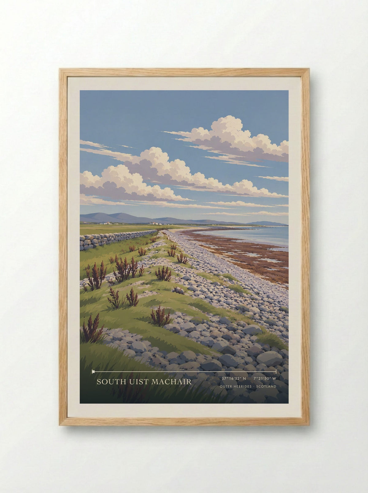 South Uist Machair, Outer Hebrides | Travel Poster - Framed Print Wood