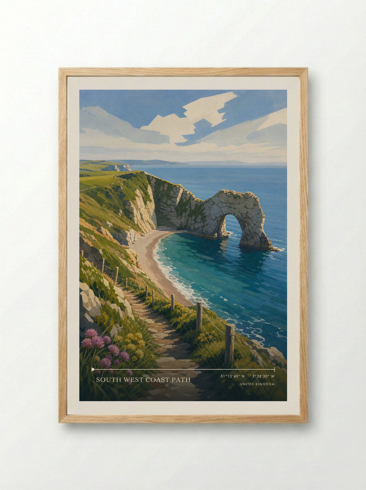 South West Coast Path United Kingdom Travel Poster - Framed Print Wood