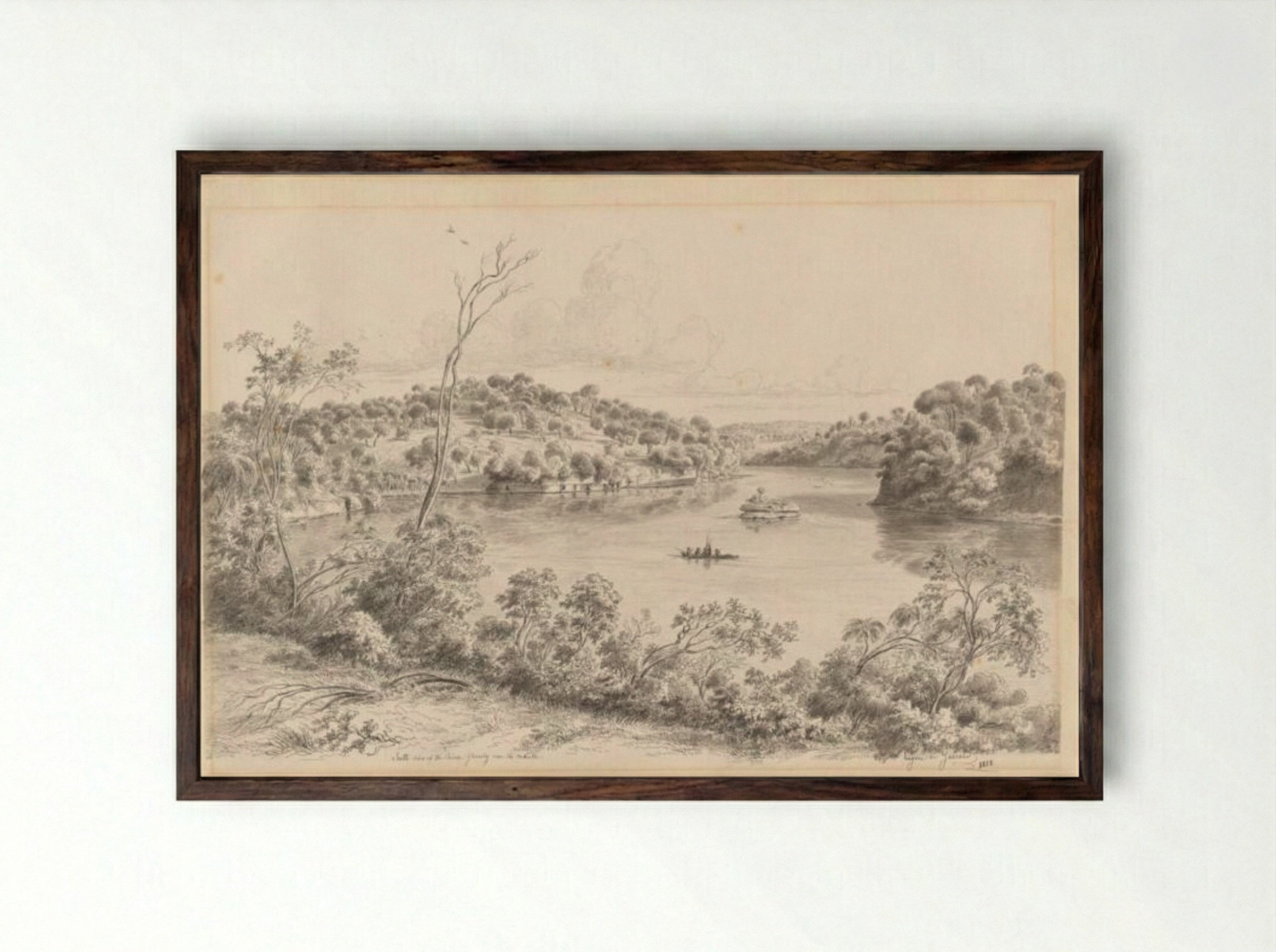 South view of the River Glenelg near its mouth - Eugene von Guerard - Framed Print Dark Wood