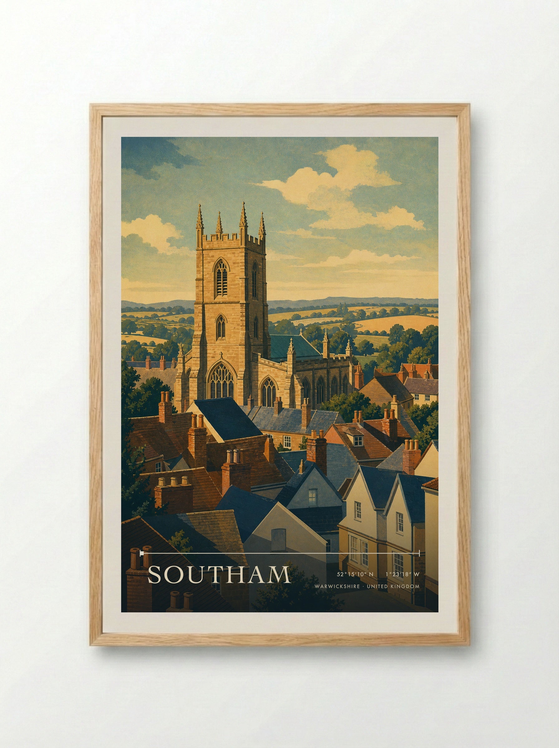 Southam Warwickshire United Kingdom Travel Poster - Framed Print Wood