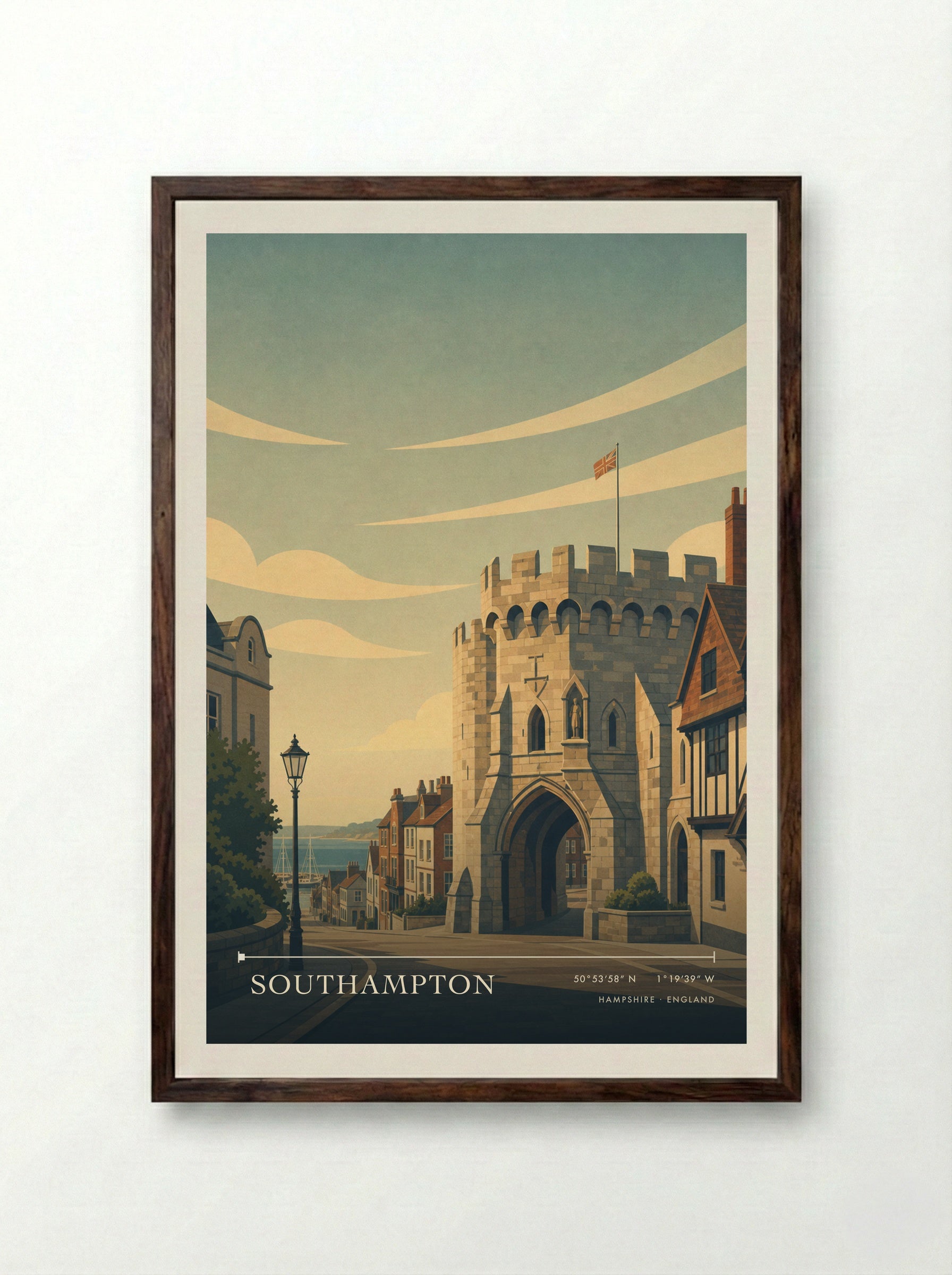 Southampton Hampshire England Travel Poster - Framed Print Dark Wood