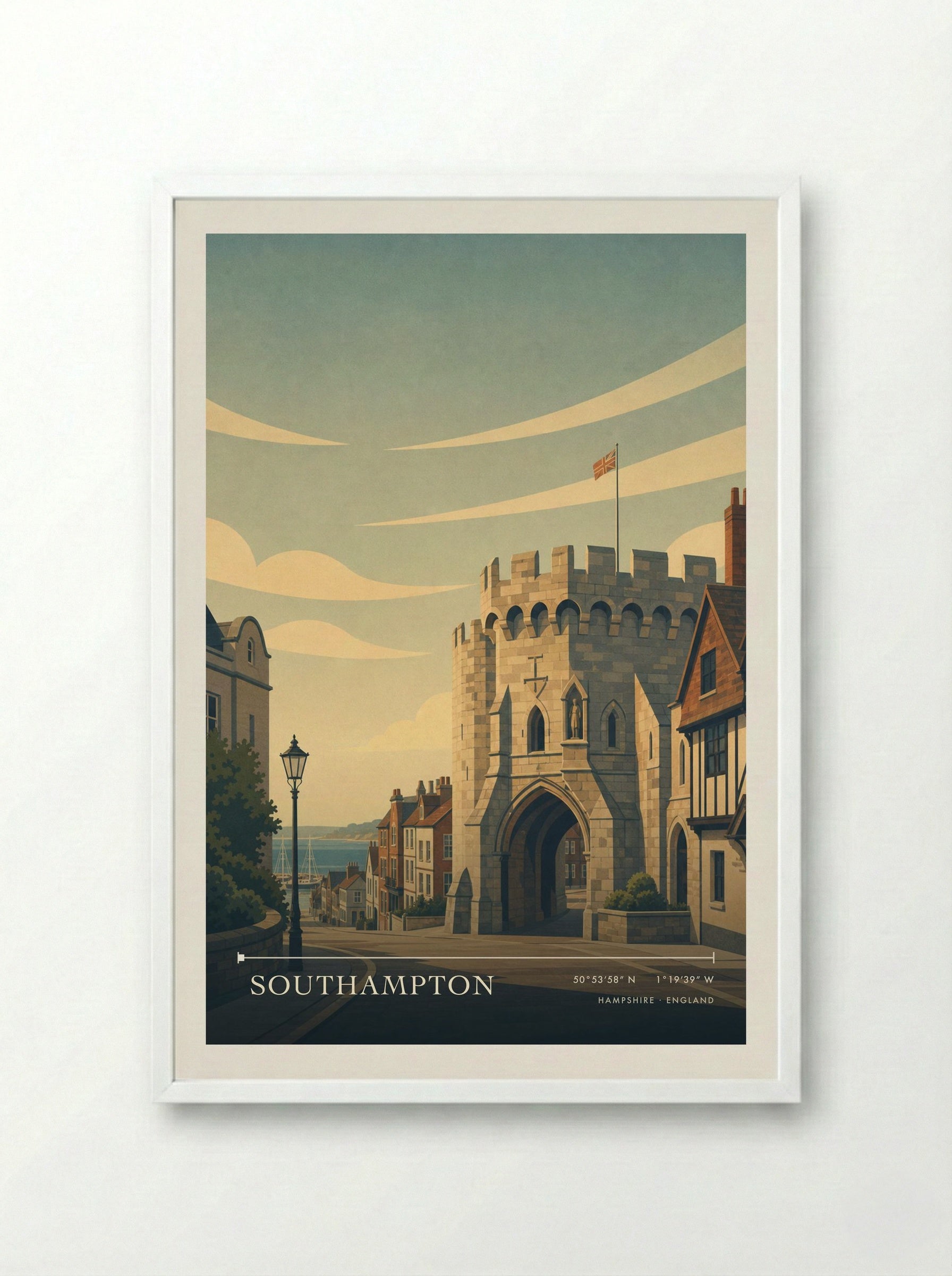 Southampton Hampshire England Travel Poster - Framed Print White