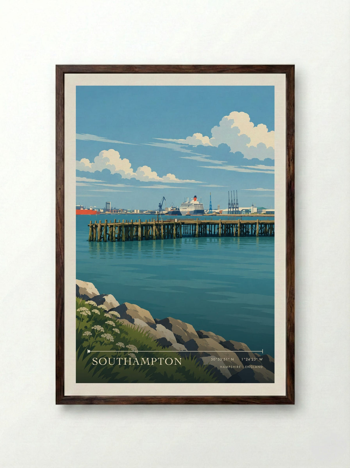 Southampton, Hampshire | Travel Poster - Framed Print Dark Wood