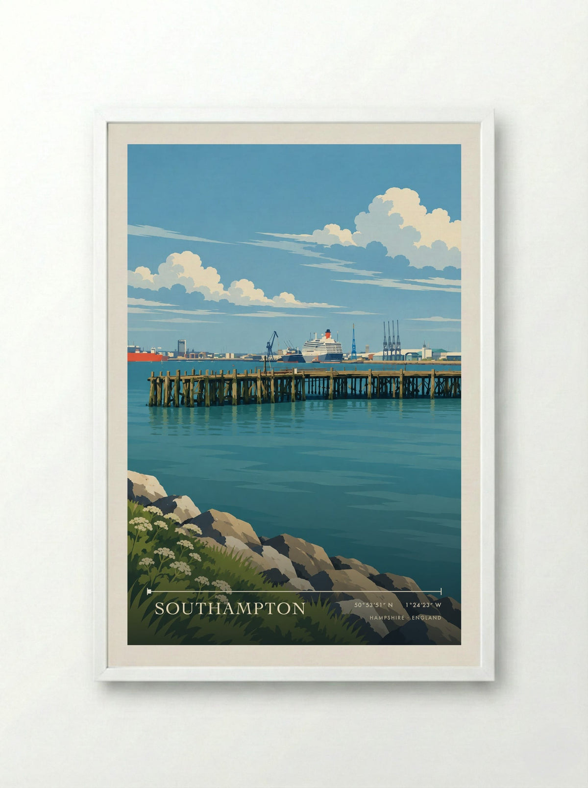 Southampton, Hampshire | Travel Poster - Framed Print White