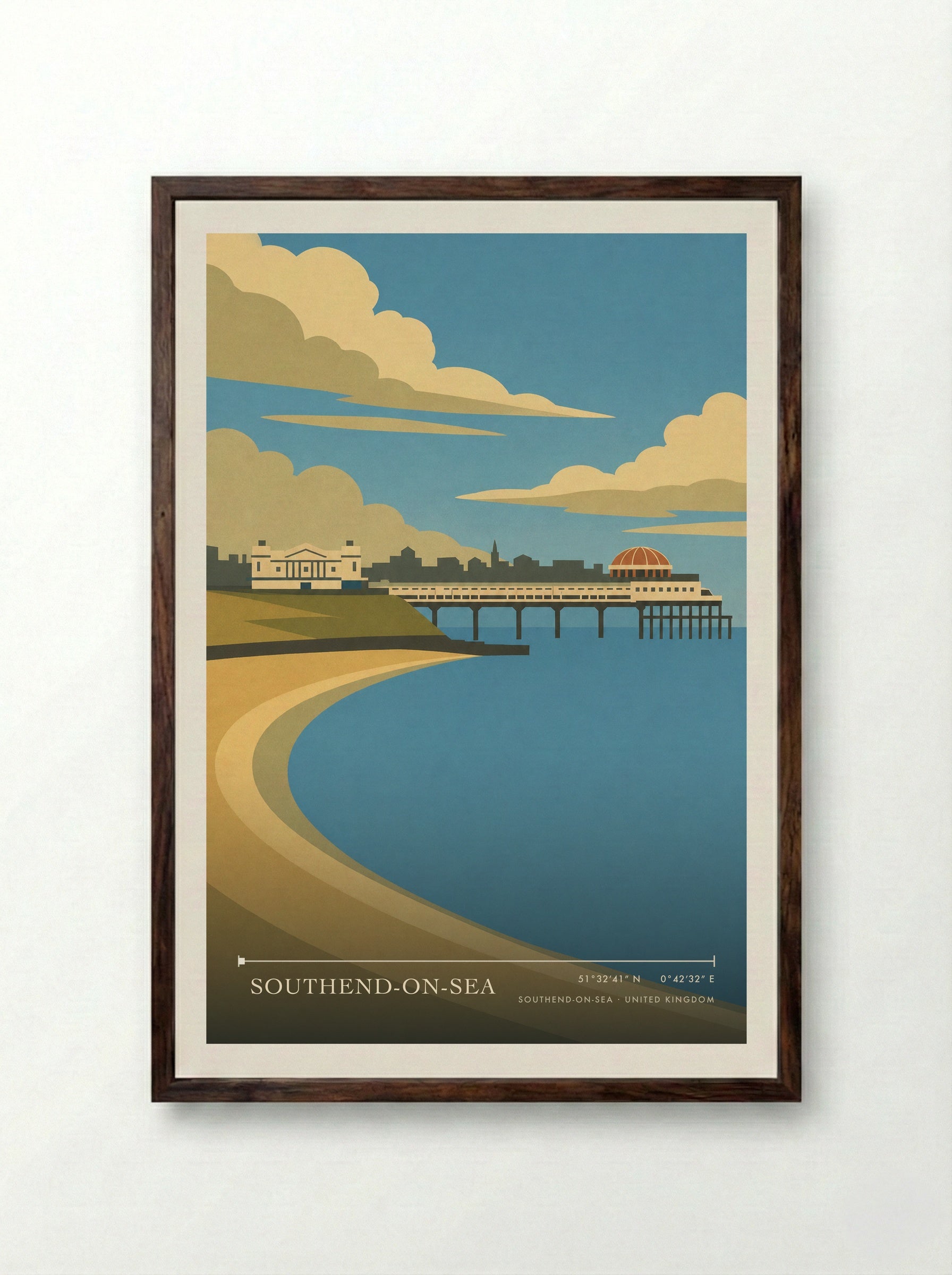 Southend-on-Sea United Kingdom Travel Poster - Framed Print Dark Wood