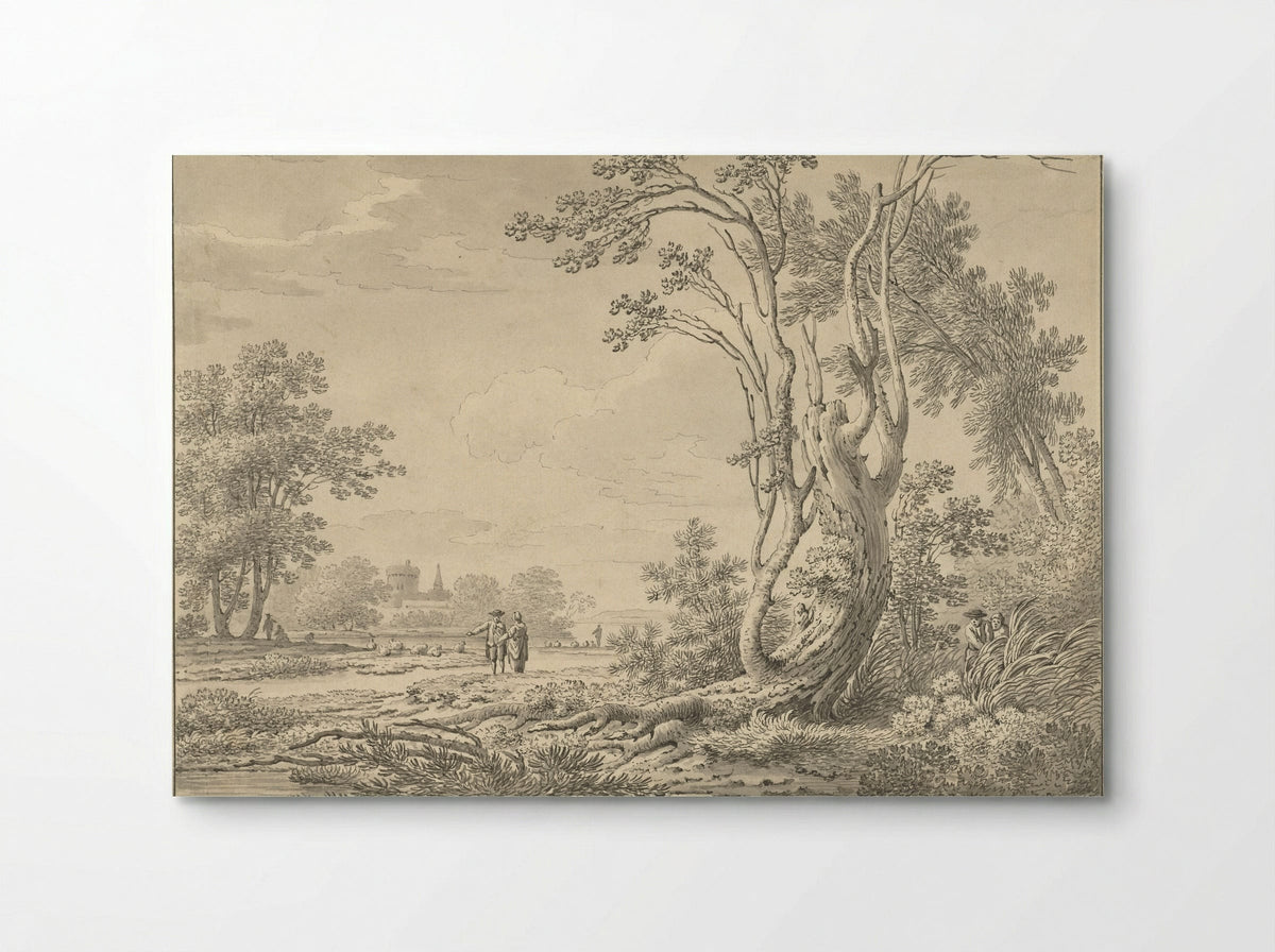 Southern Landscape with Castle, Cattle and Walkers - Johann Heinrich Müntz - Poster