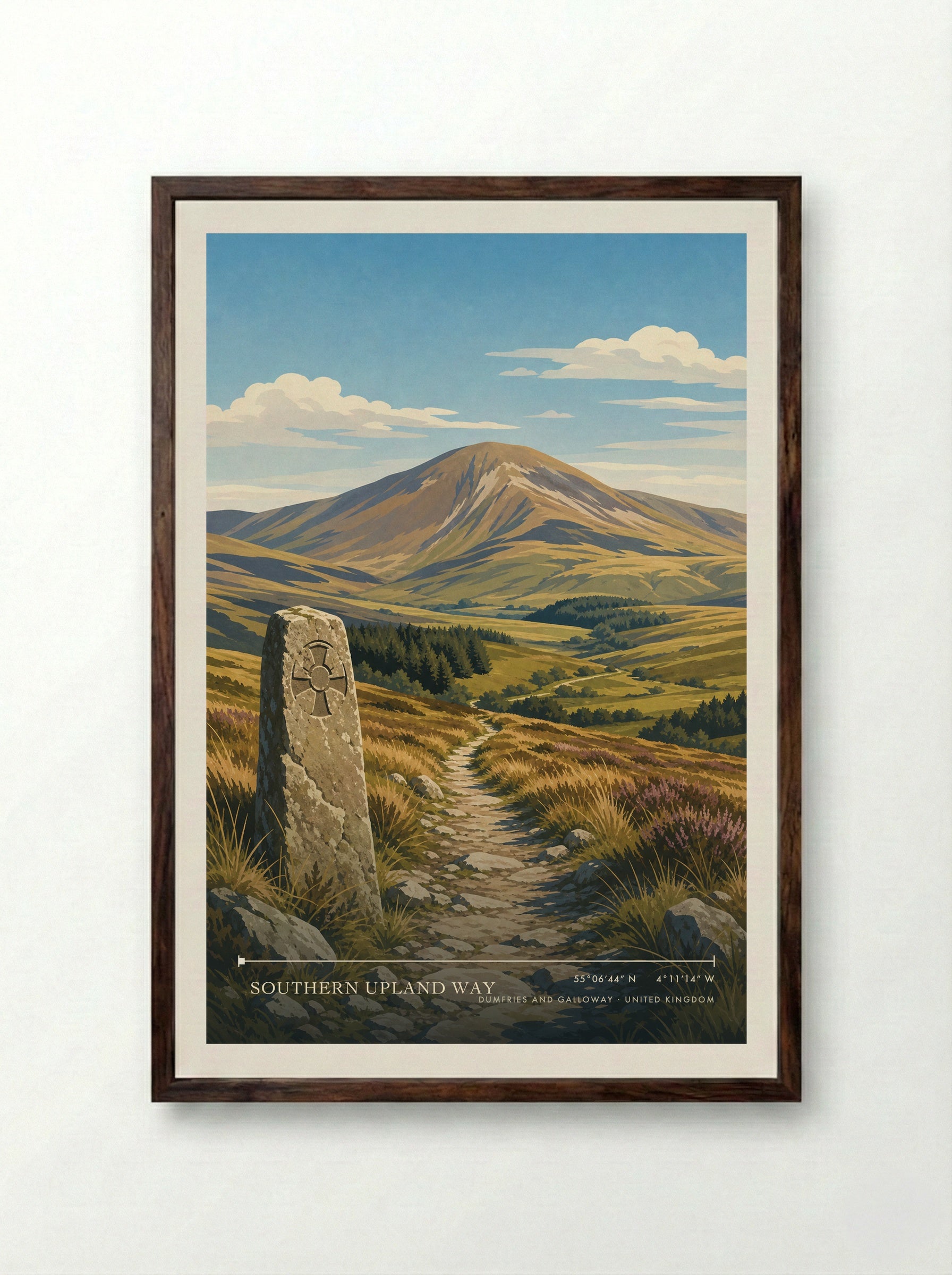 Southern Upland Way Dumfries and Galloway United Kingdom Travel Poster - Framed Print Dark Wood