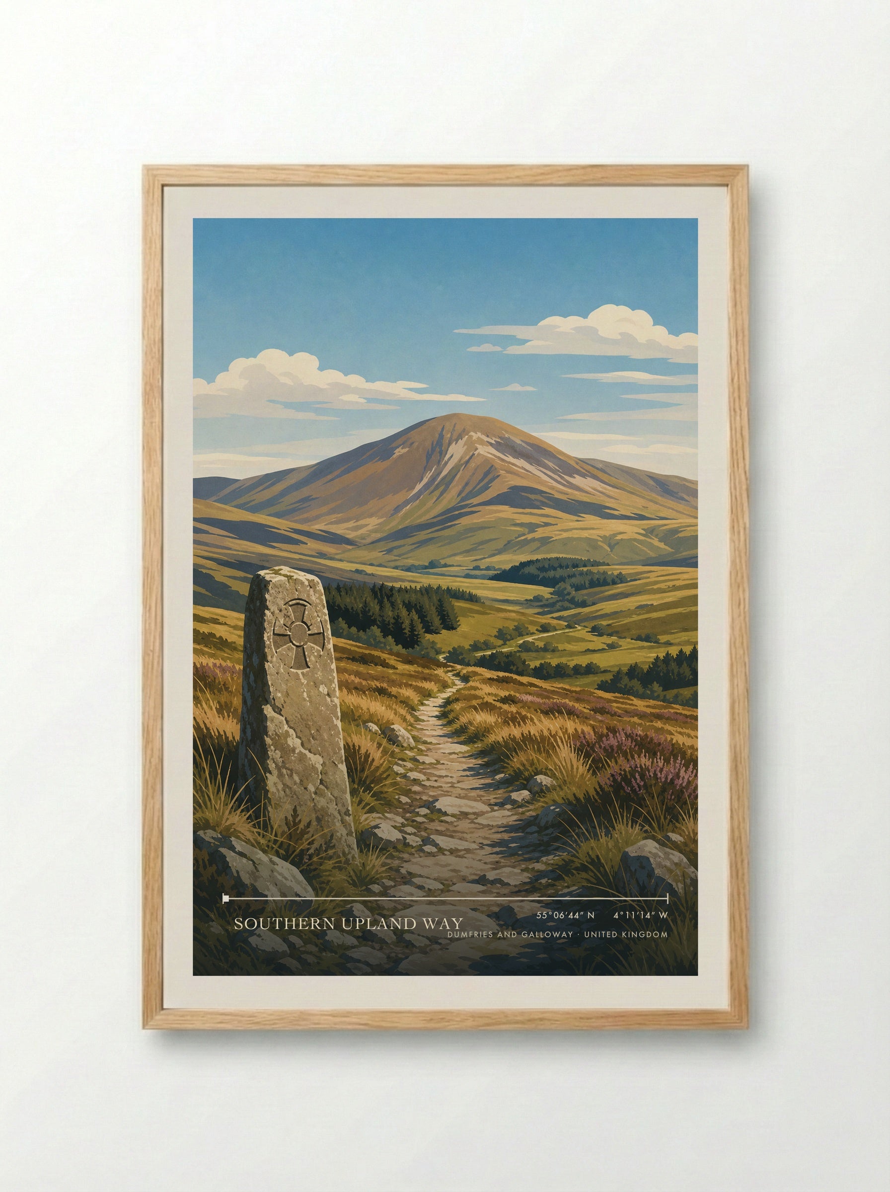Southern Upland Way Dumfries and Galloway United Kingdom Travel Poster - Framed Print Wood