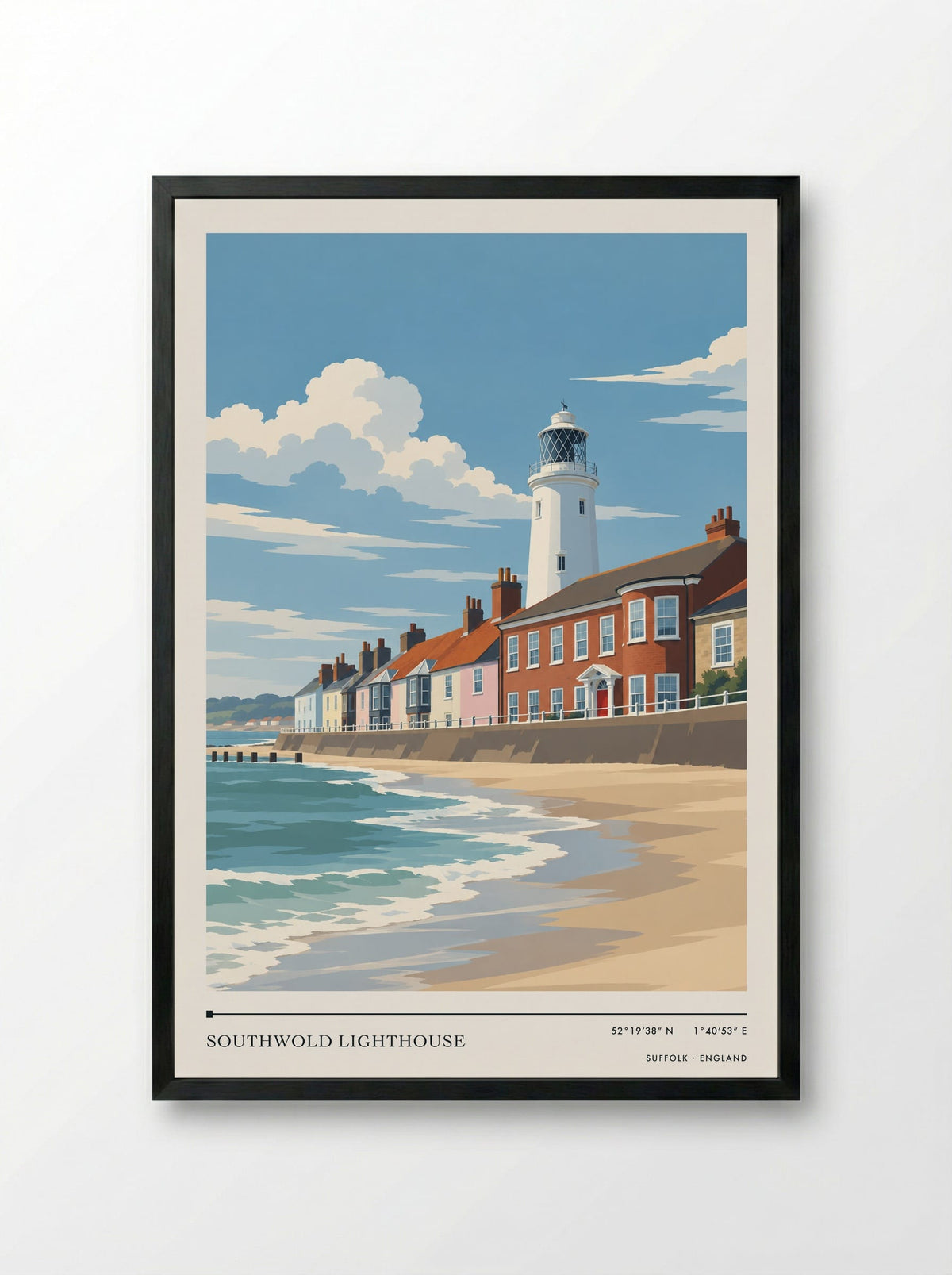 Southwold Lighthouse, Suffolk | Travel Poster - Framed Print Black