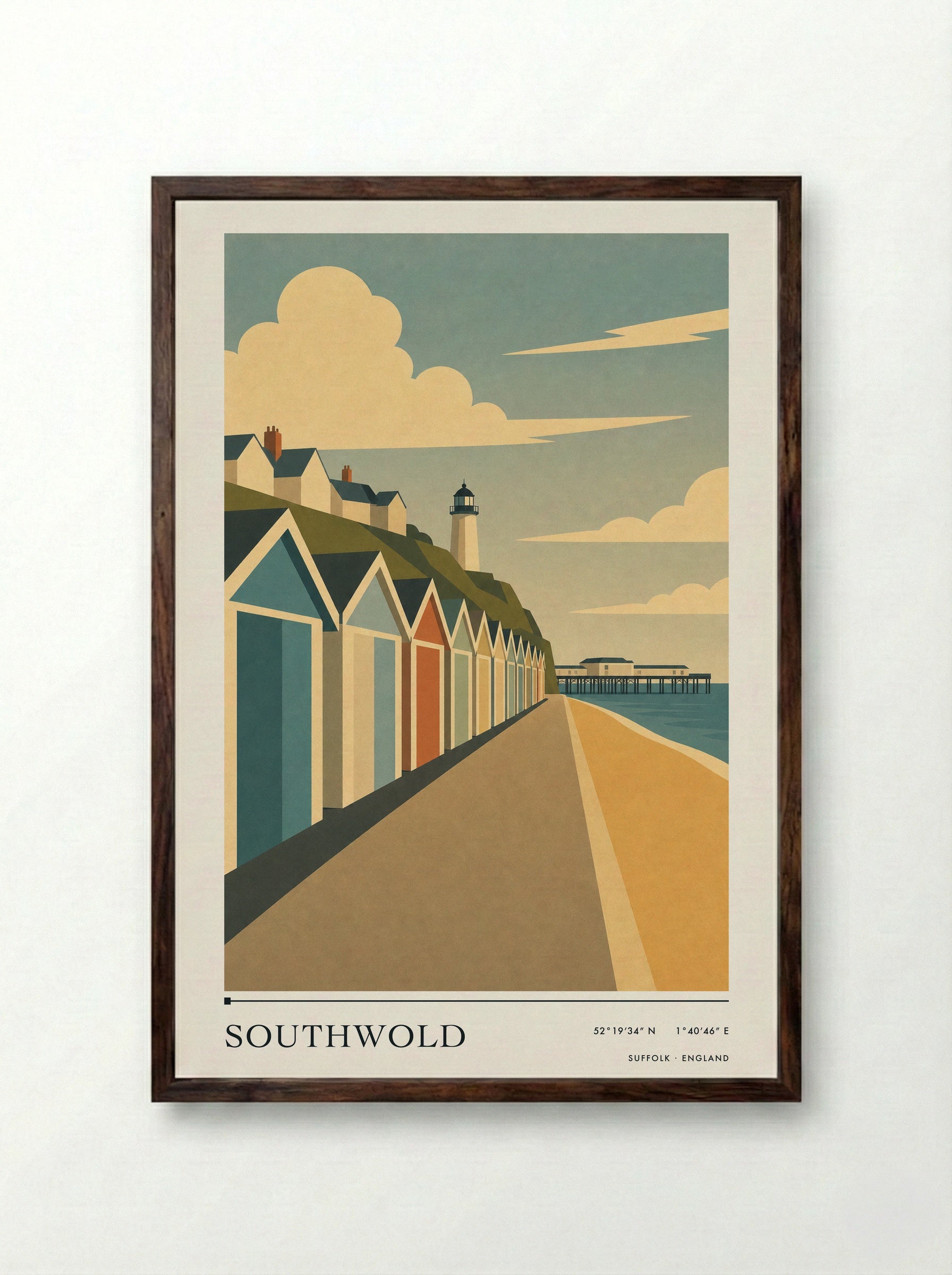 Southwold Suffolk Travel Poster - Framed Print Dark Wood