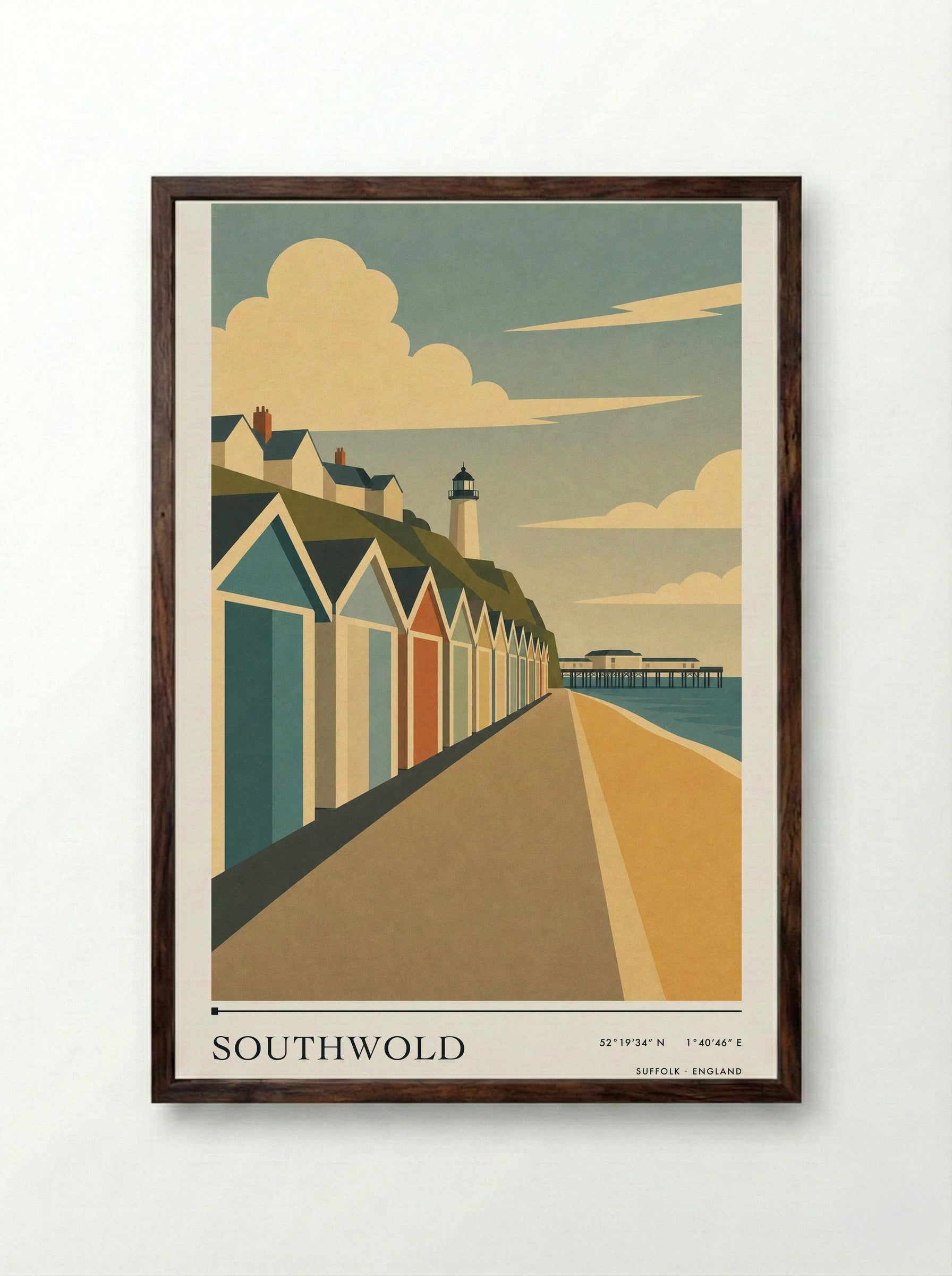 Southwold Suffolk Travel Poster - Framed Print Dark Wood