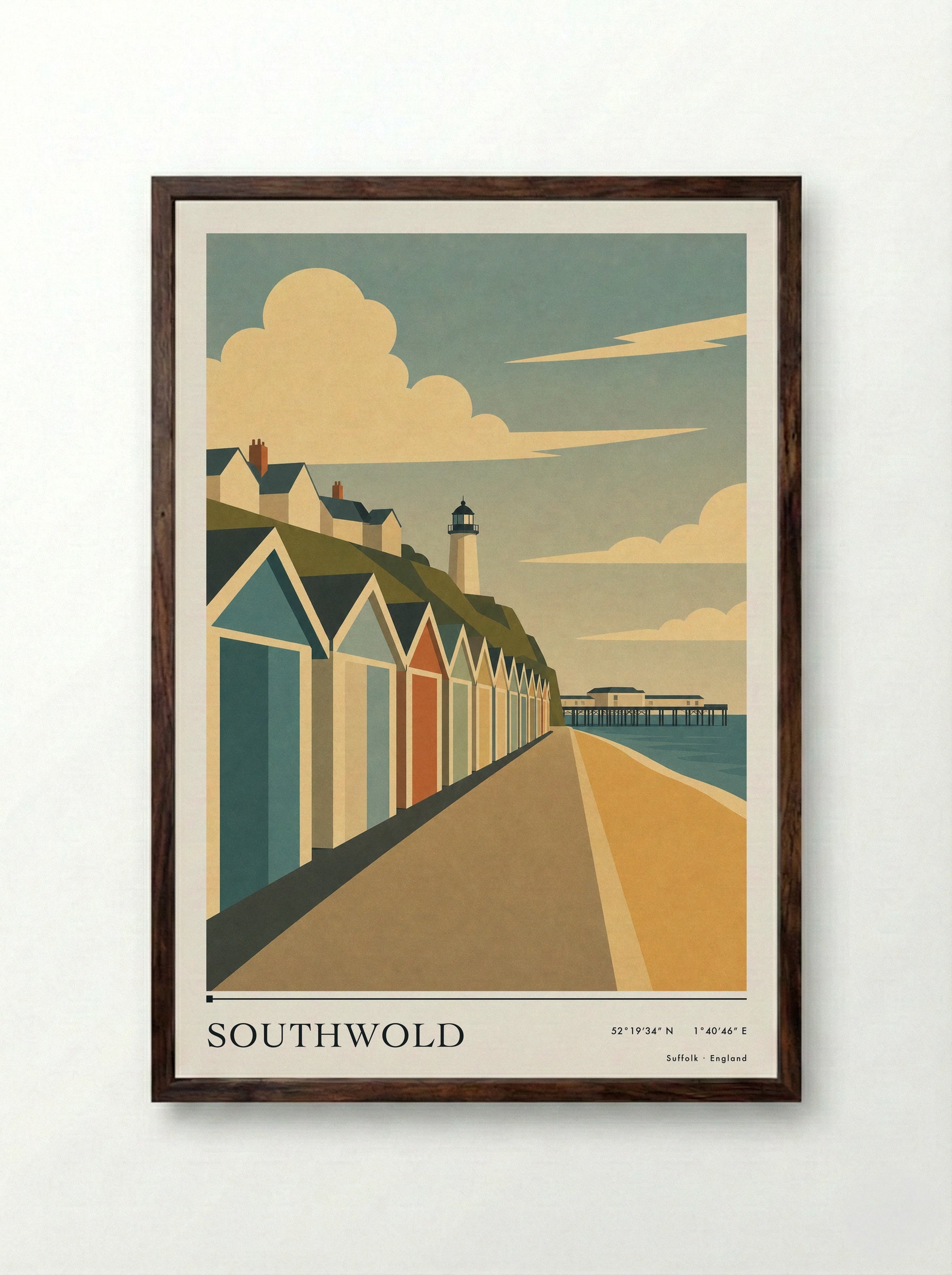 Southwold Suffolk Travel Poster - Framed Print Dark Wood