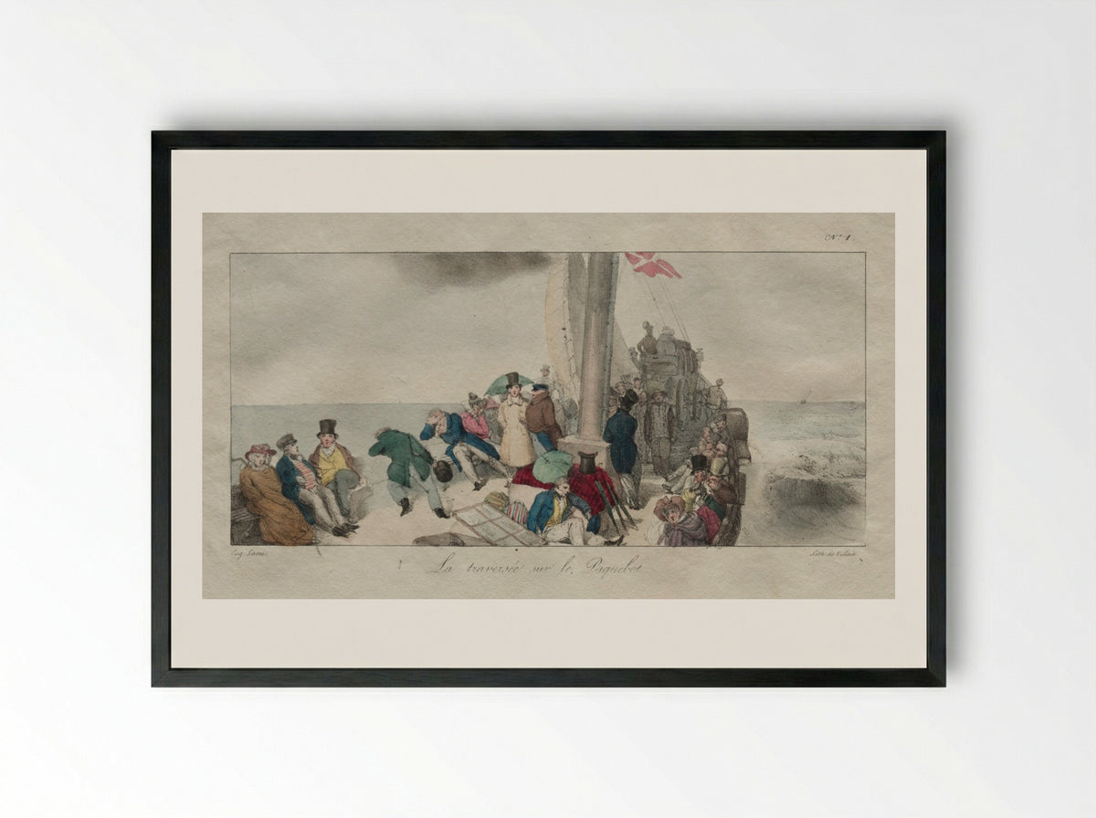 Souvenirs of London: Crossing on the Packet Boat - Eugène Louis Lami - Framed Print Black