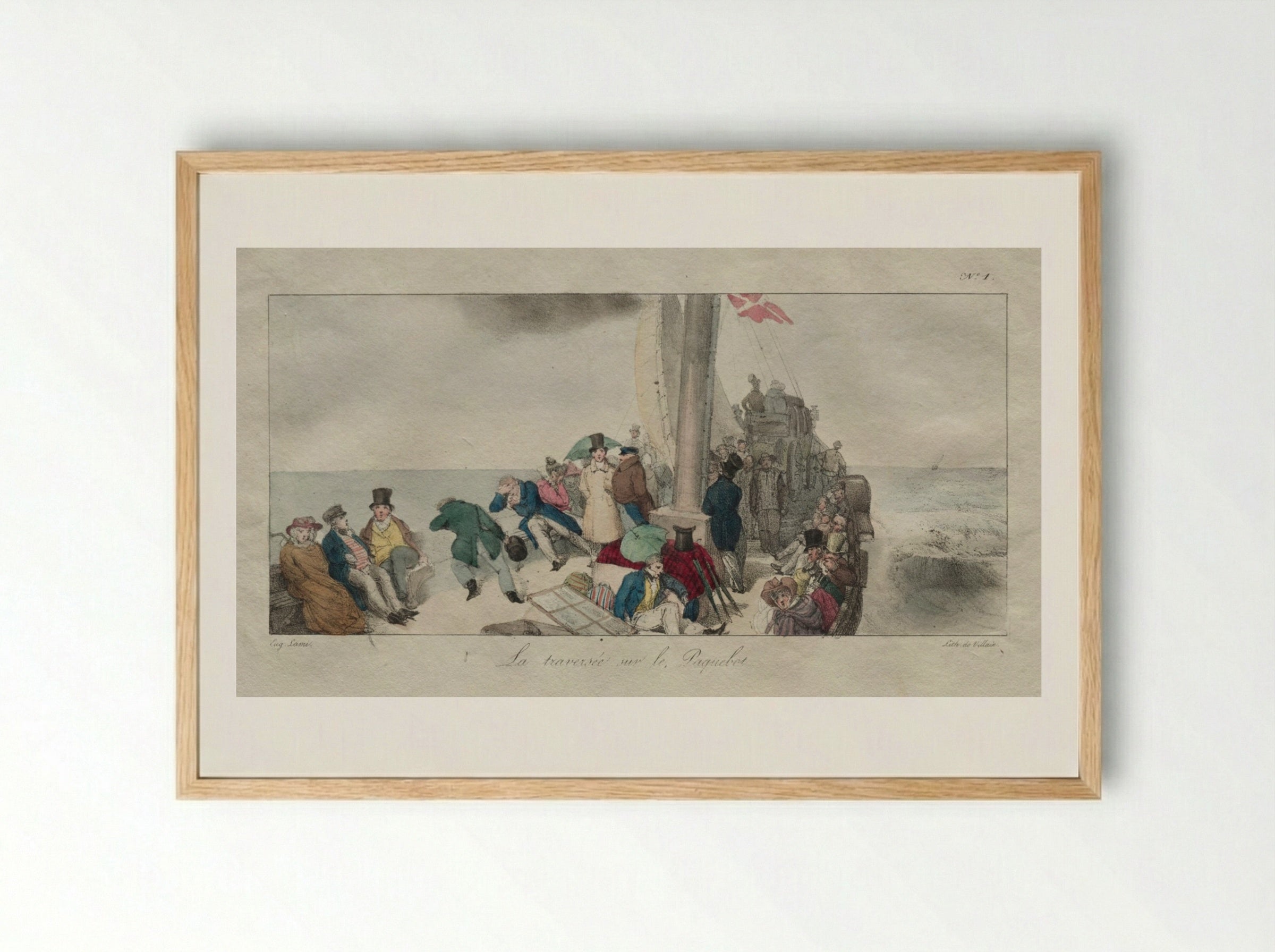Souvenirs of London: Crossing on the Packet Boat - Eugène Louis Lami - Framed Print Wood