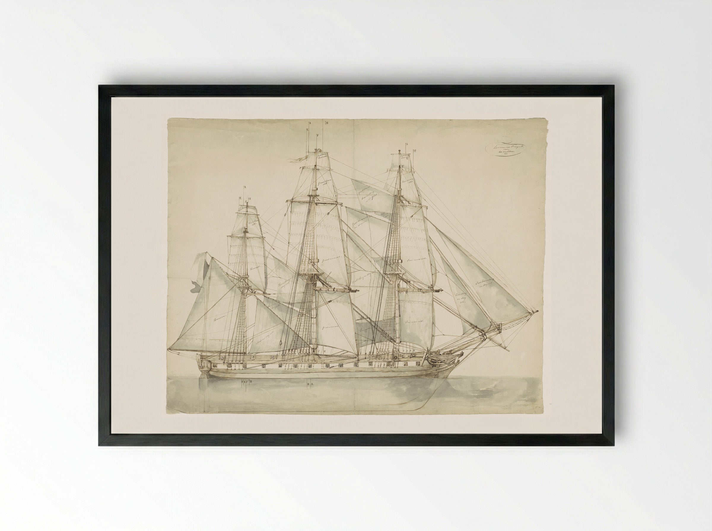 Spaans fregat - Willem Anthonie van Deventer - Framed Print Black