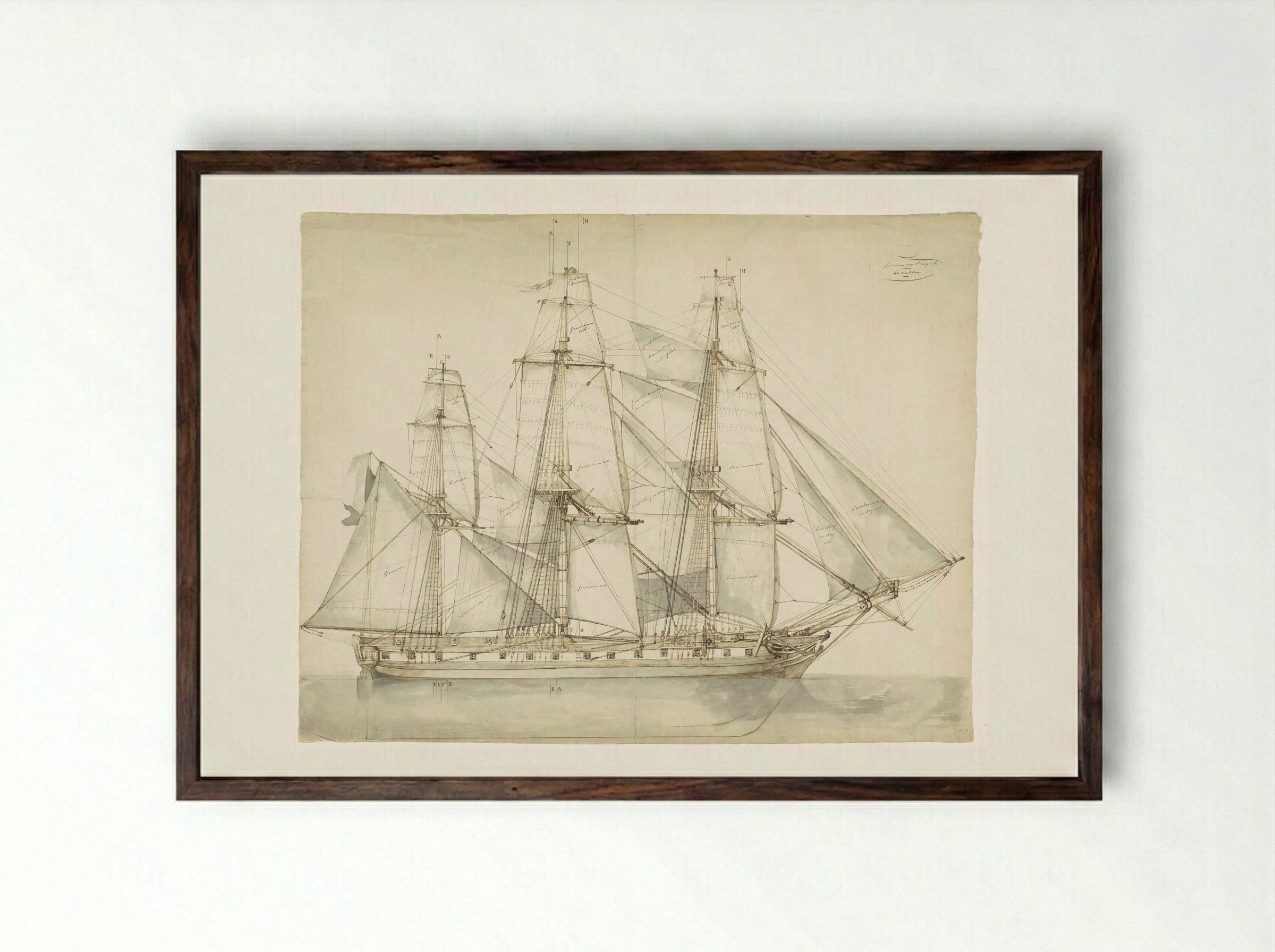 Spaans fregat - Willem Anthonie van Deventer - Framed Print Dark Wood