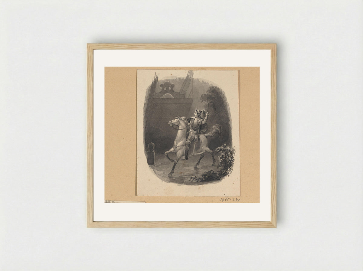 Spaanse soldaat te paard bij een ophaalbrug - Johann Wilhelm Kaiser (I) - Framed Print Wood