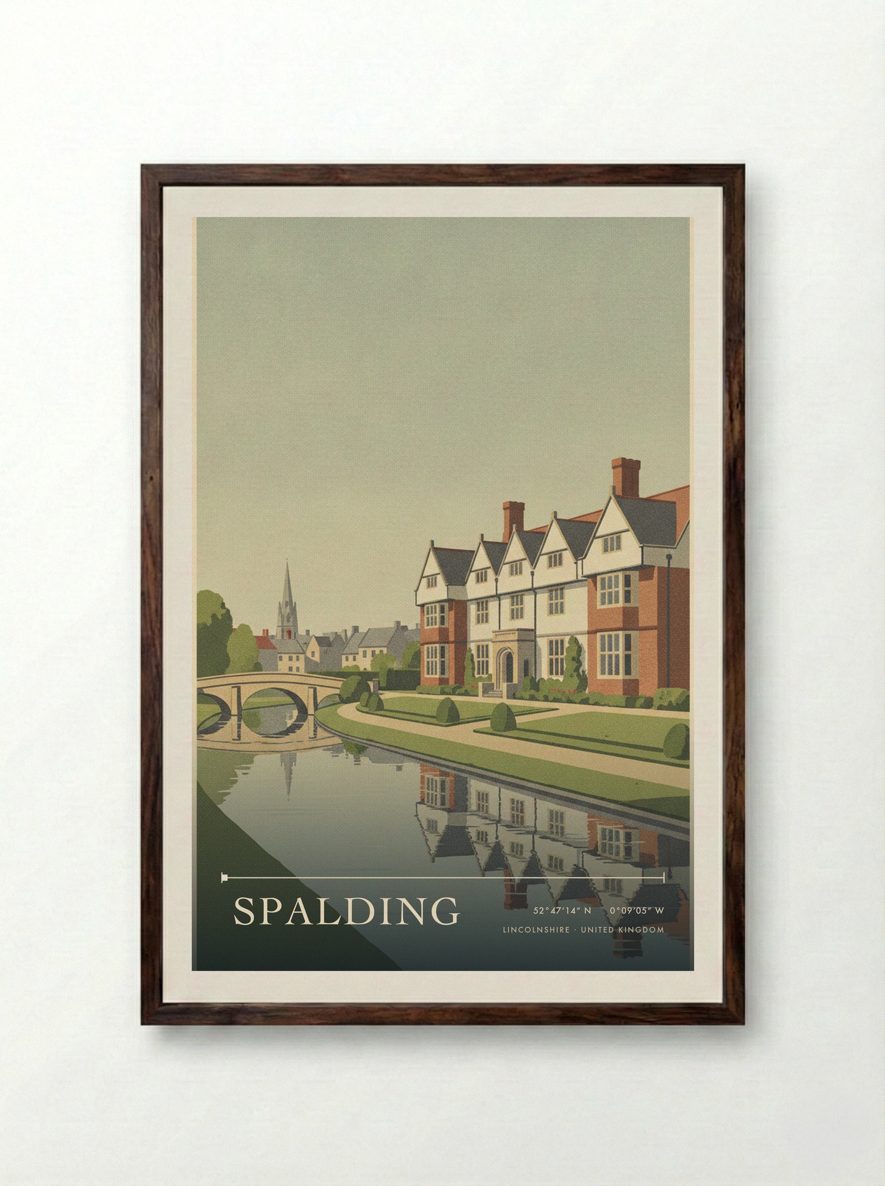 Spalding Lincolnshire United Kingdom Travel Poster - Framed Print Dark Wood