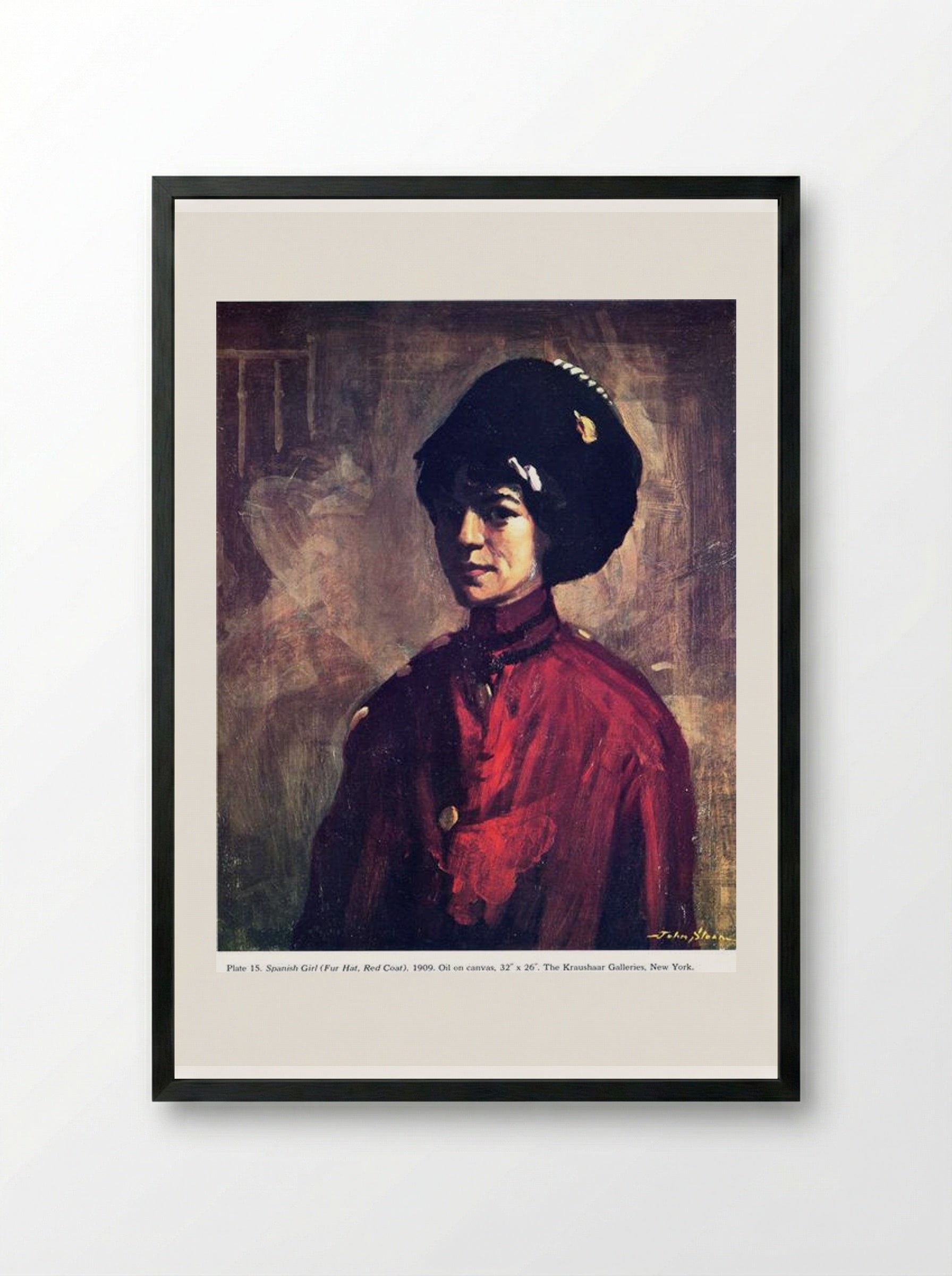 Spanish Girl (Fur Hat, Red Coat) - John French Sloan - Framed Print Black