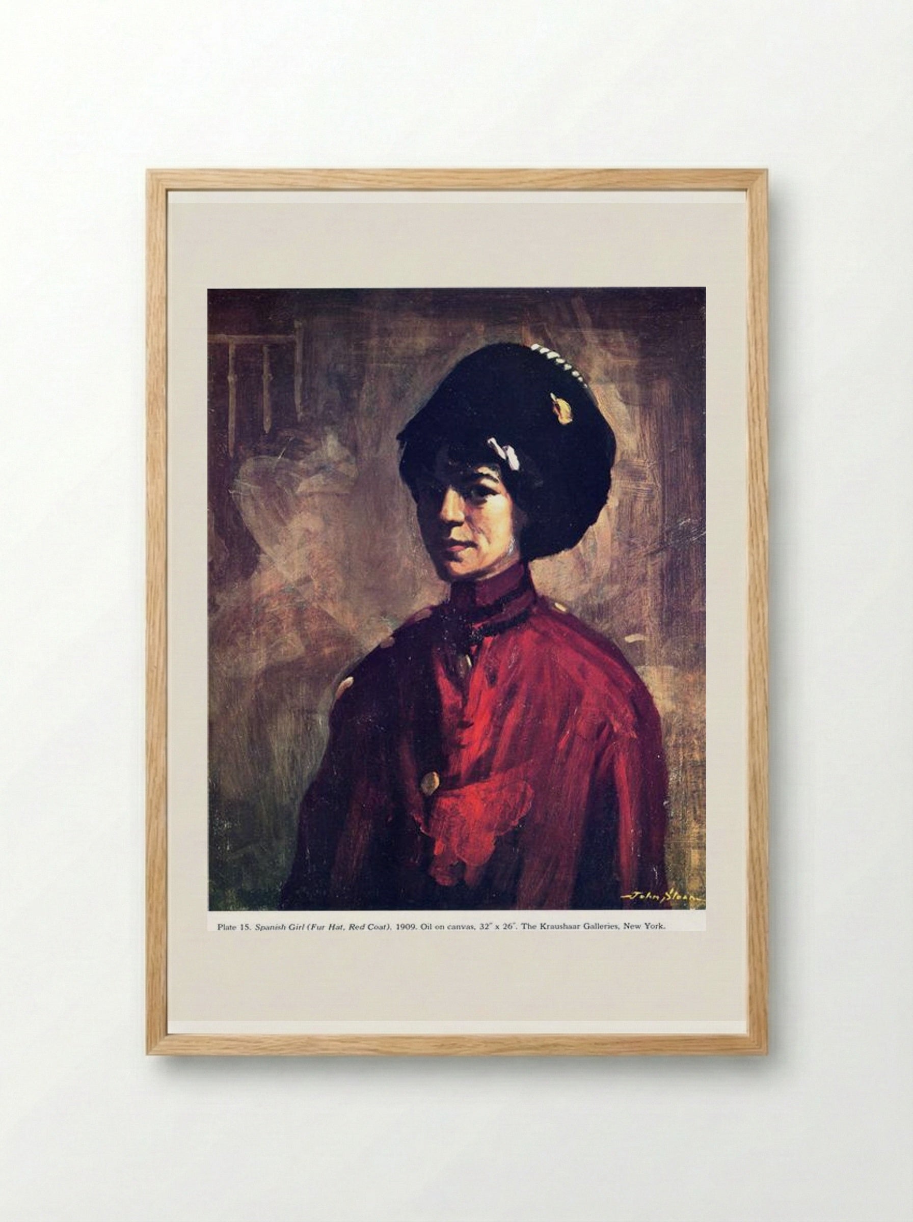 Spanish Girl (Fur Hat, Red Coat) - John French Sloan - Framed Print Wood