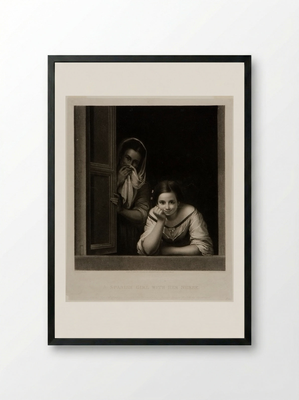 Spanish Girl with Her Nurse - John Bromley - Framed Print Black