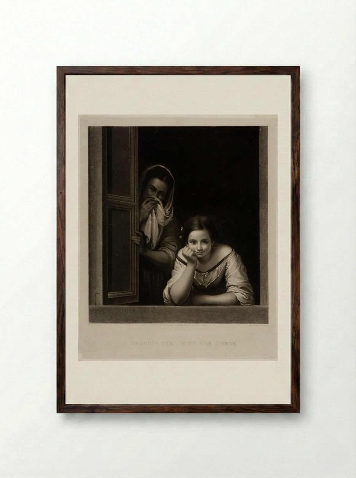 Spanish Girl with Her Nurse - John Bromley - Framed Print Dark Wood