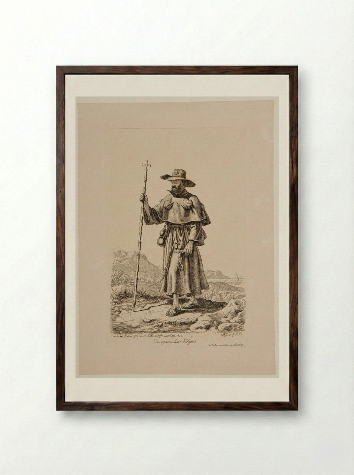 Spanish Pilgrim at Saint Peter's Festival in Rome - Johann Adam Klein - Framed Print Dark Wood