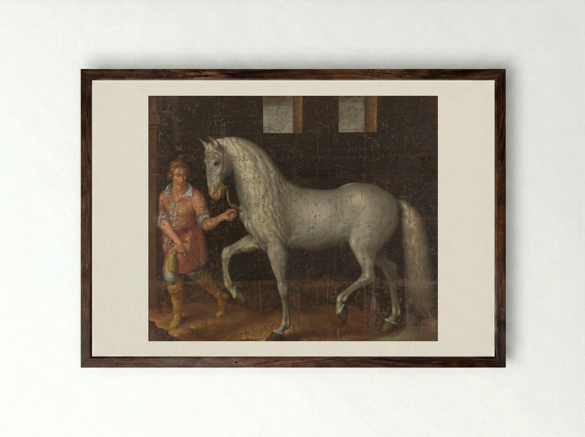 Spanish Warhorse - Jacques de Gheyn II - Framed Print Dark Wood