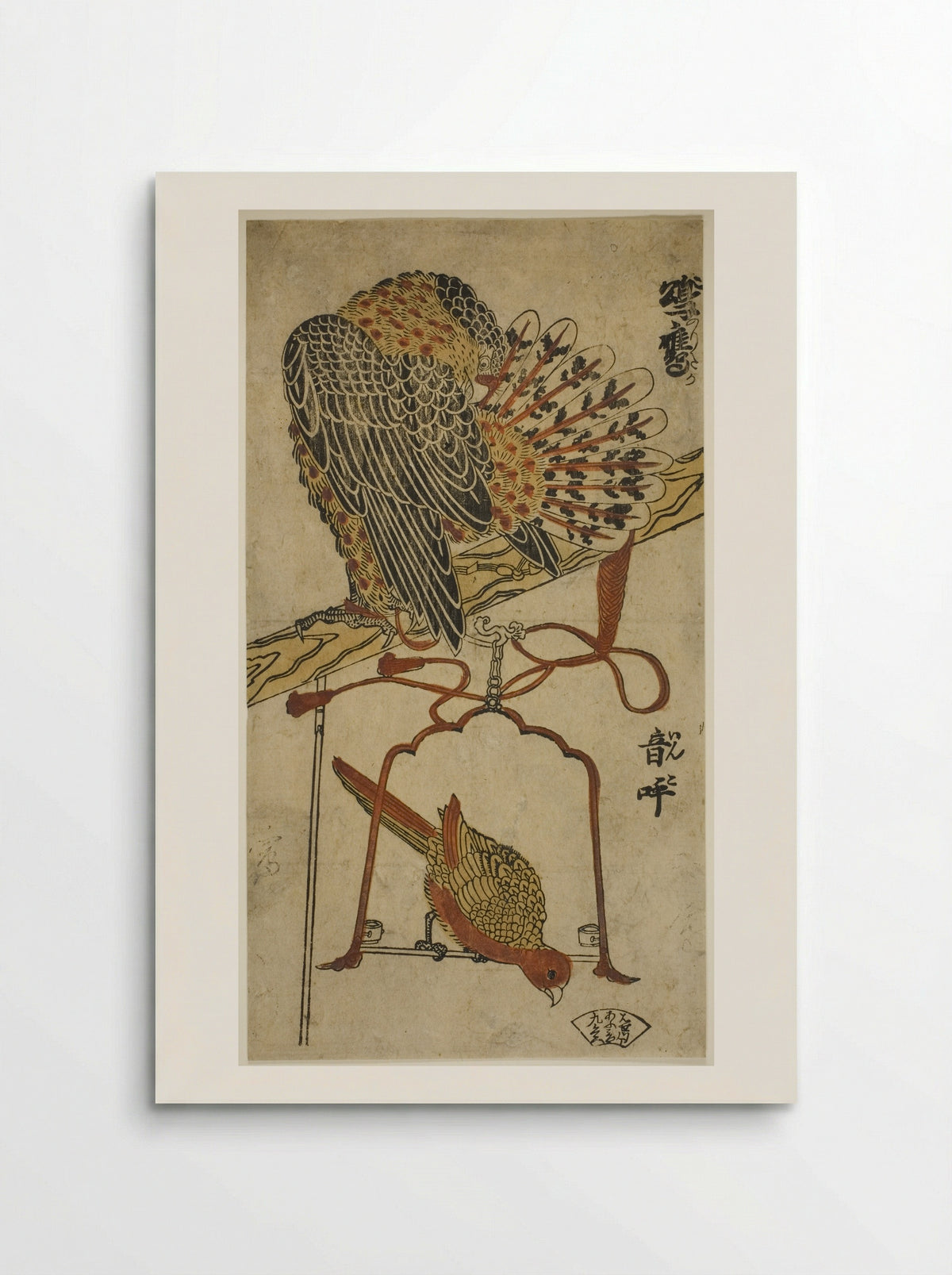 Sparrowhawk and Macaw - Torii Kiyomasu I - Poster