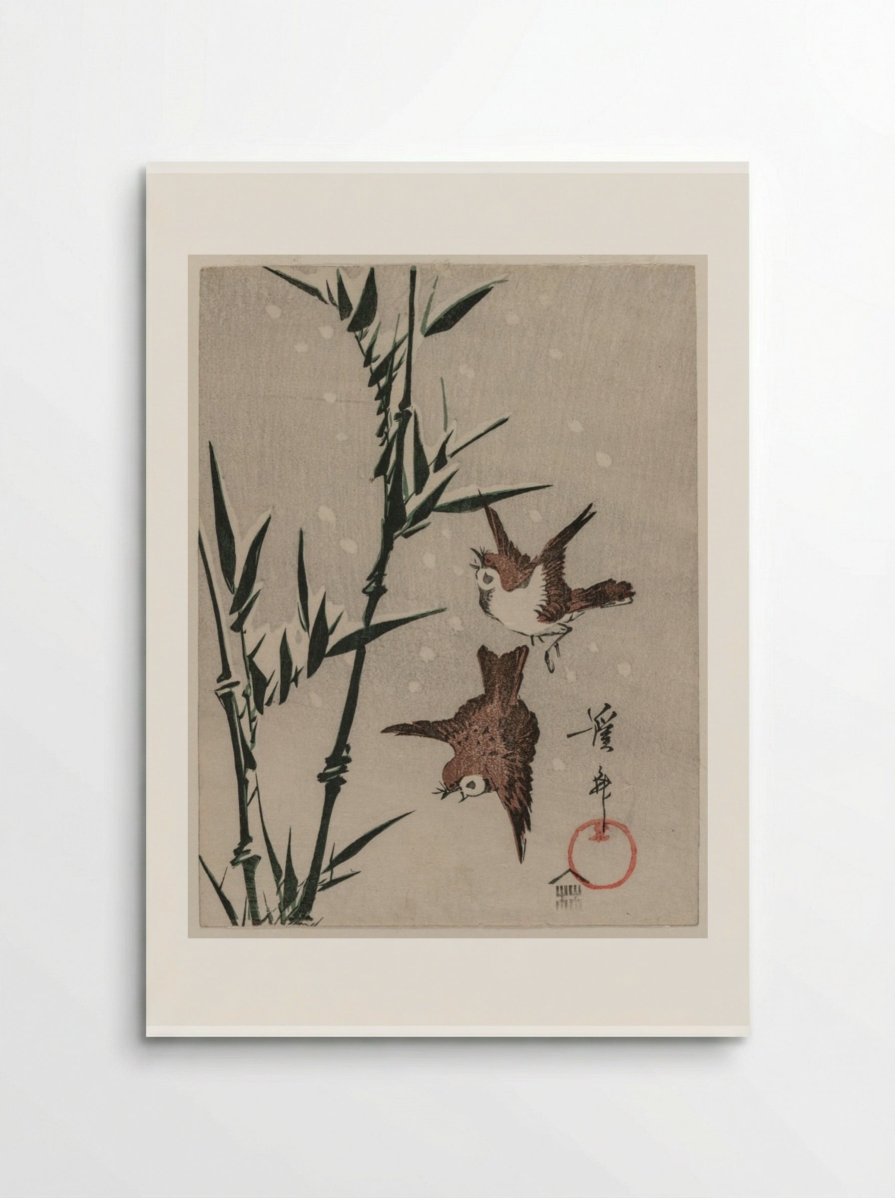 Sparrows, Bamboo and Falling Snow - Keisai Eisen - Poster
