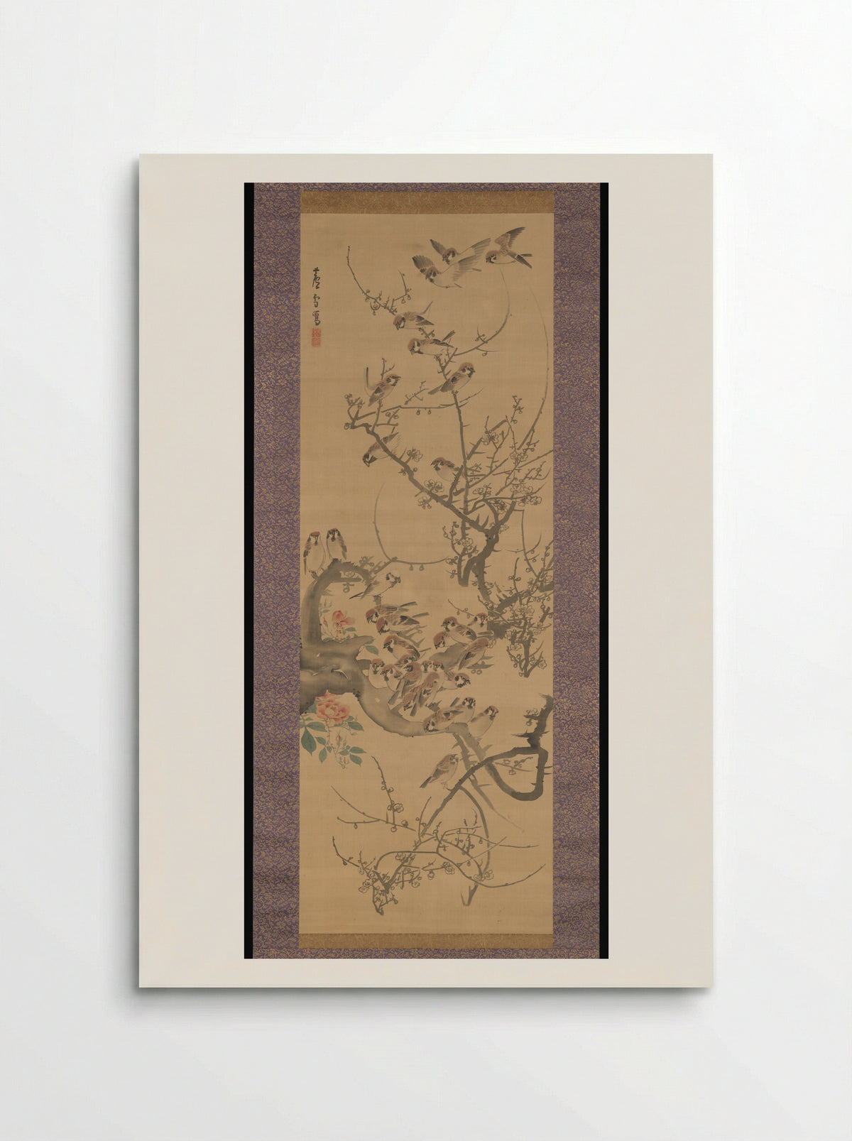 Sparrows in a Plum Tree - Nagasawa Rosetsu - Poster