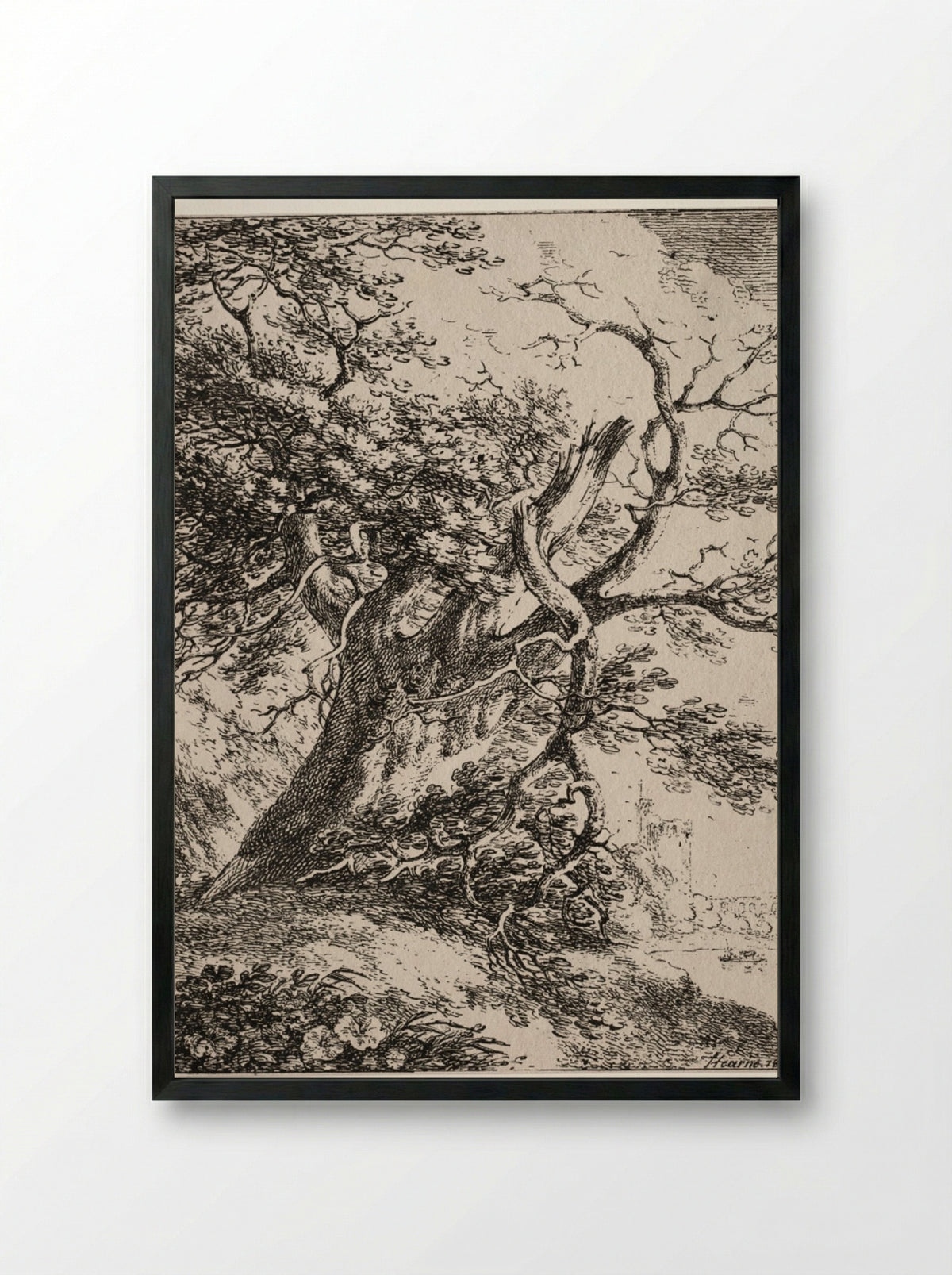 Specimens of Polyautography: Landscape with an Oak Tree - Thomas Hearne - Framed Print Black