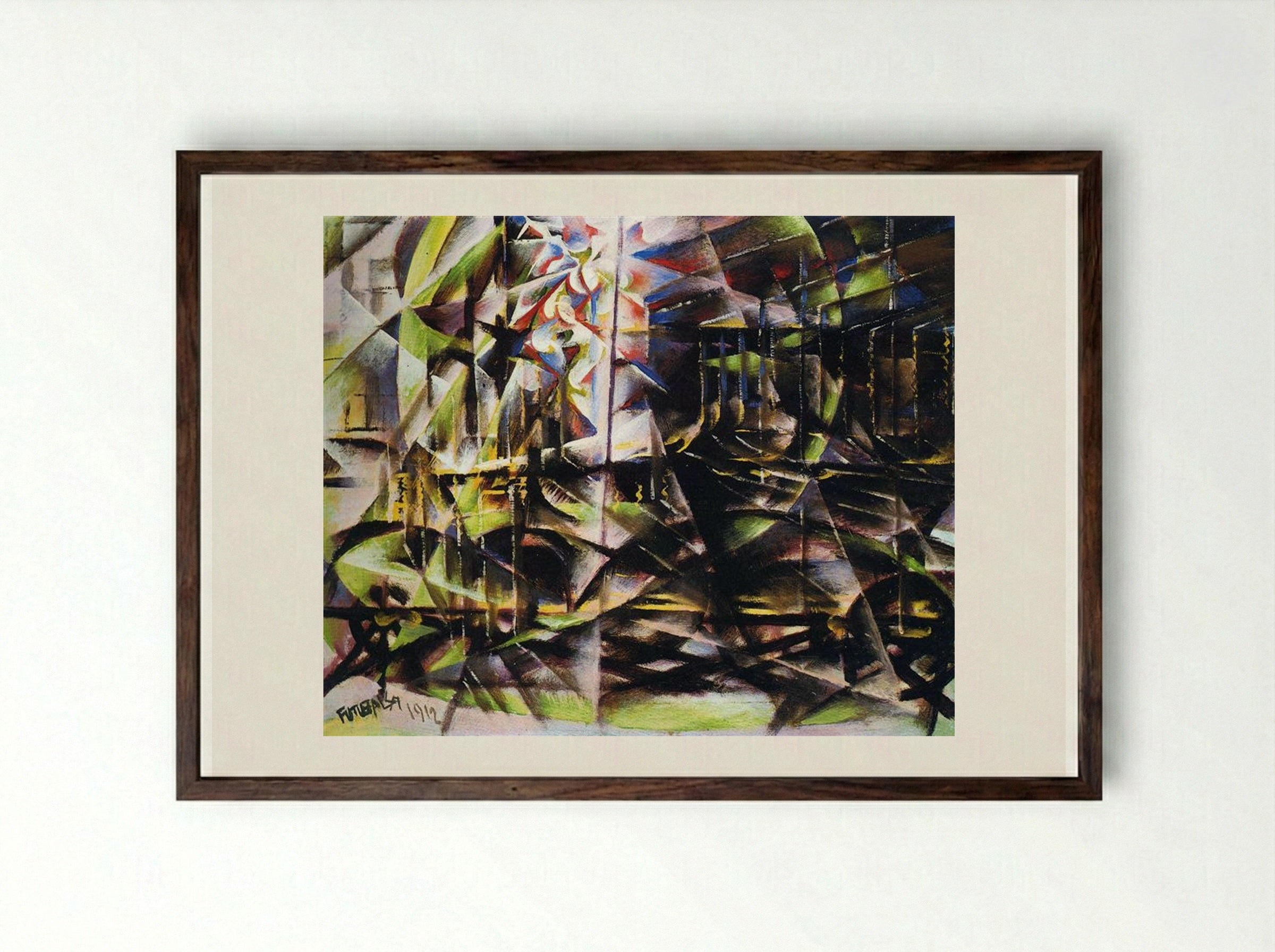 Speeding Automobile - Giacomo Balla - Framed Print Dark Wood