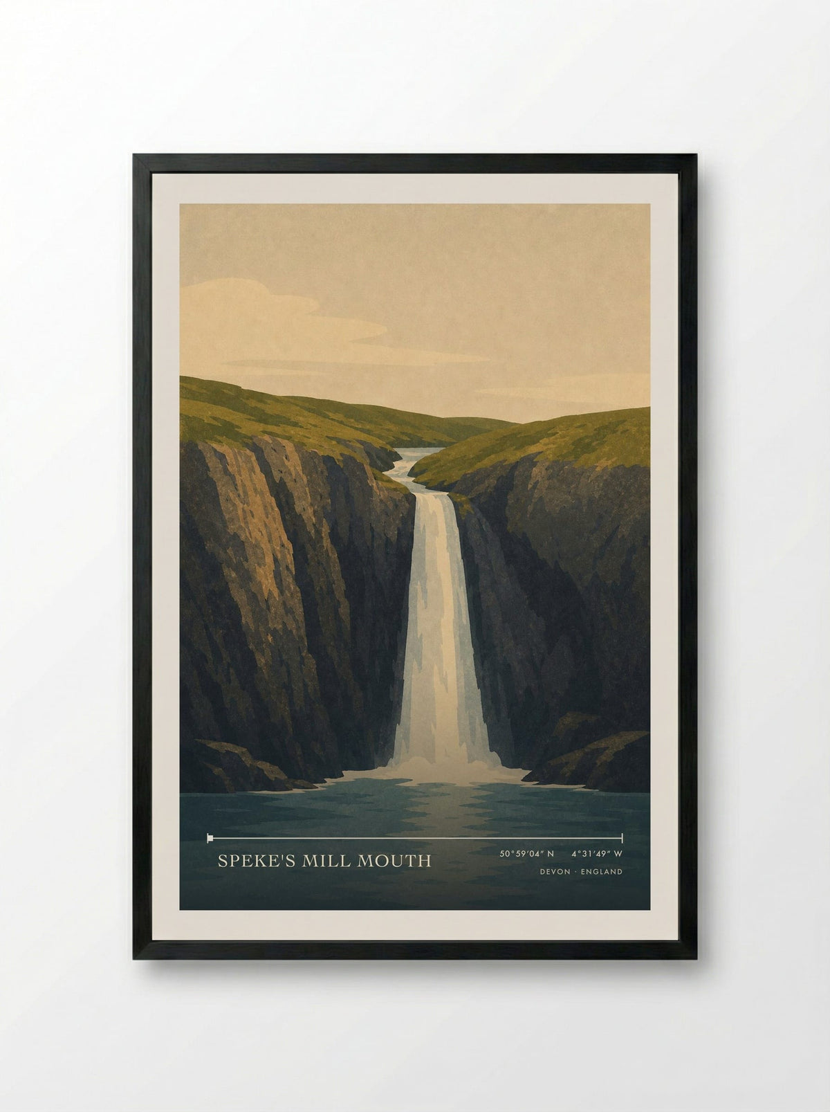 Speke's Mill Mouth Devon England Travel Poster - Framed Print Black