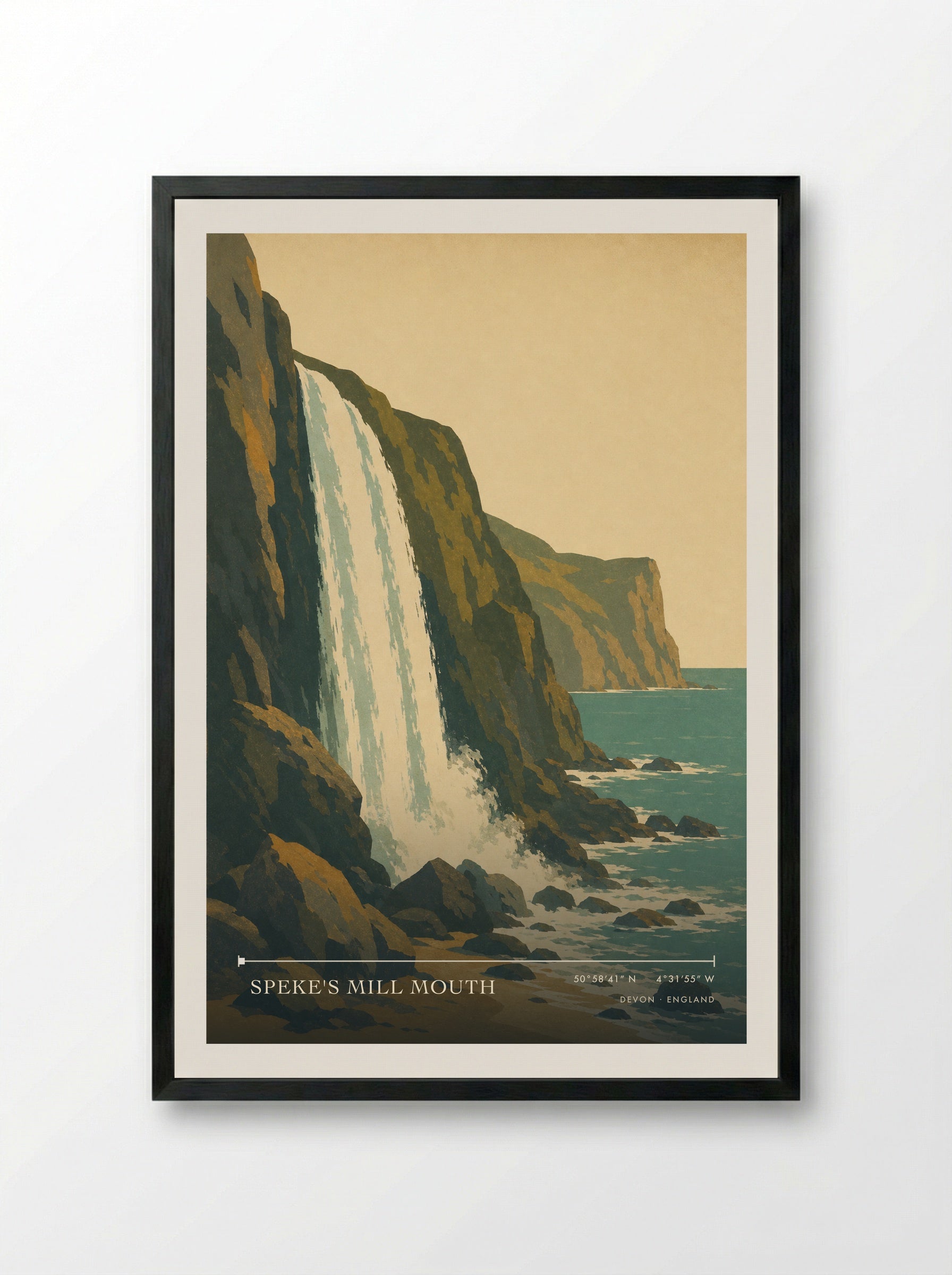 Speke's Mill Mouth Devon England Travel Poster - Framed Print Black