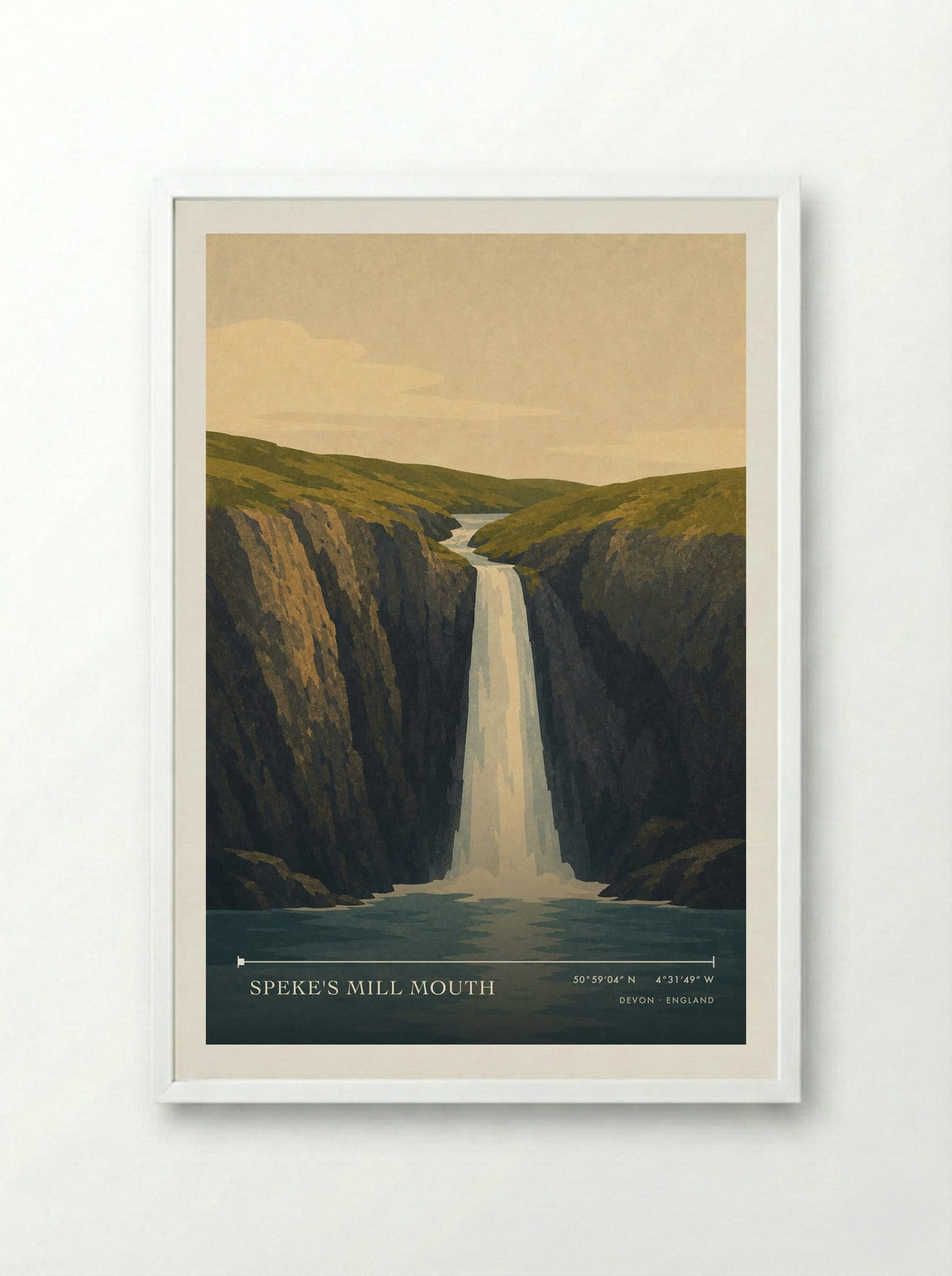 Speke's Mill Mouth Devon England Travel Poster - Framed Print White