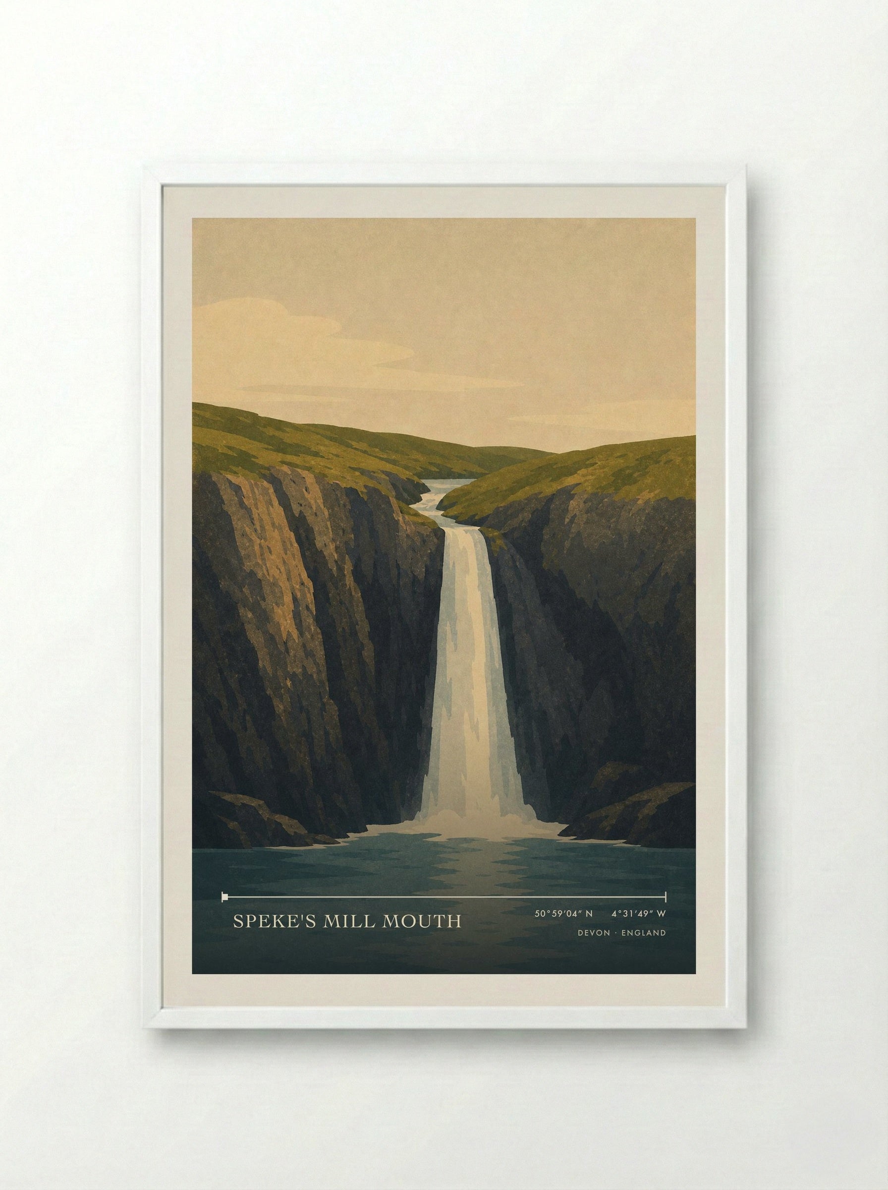 Speke's Mill Mouth Devon England Travel Poster - Framed Print White
