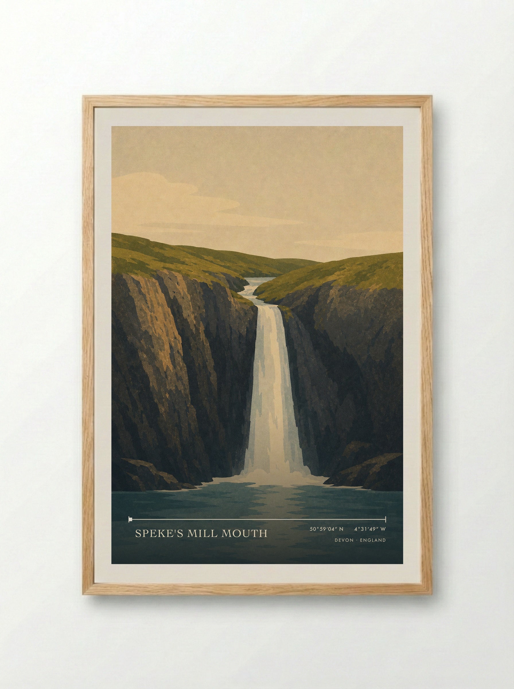 Speke's Mill Mouth Devon England Travel Poster - Framed Print Wood
