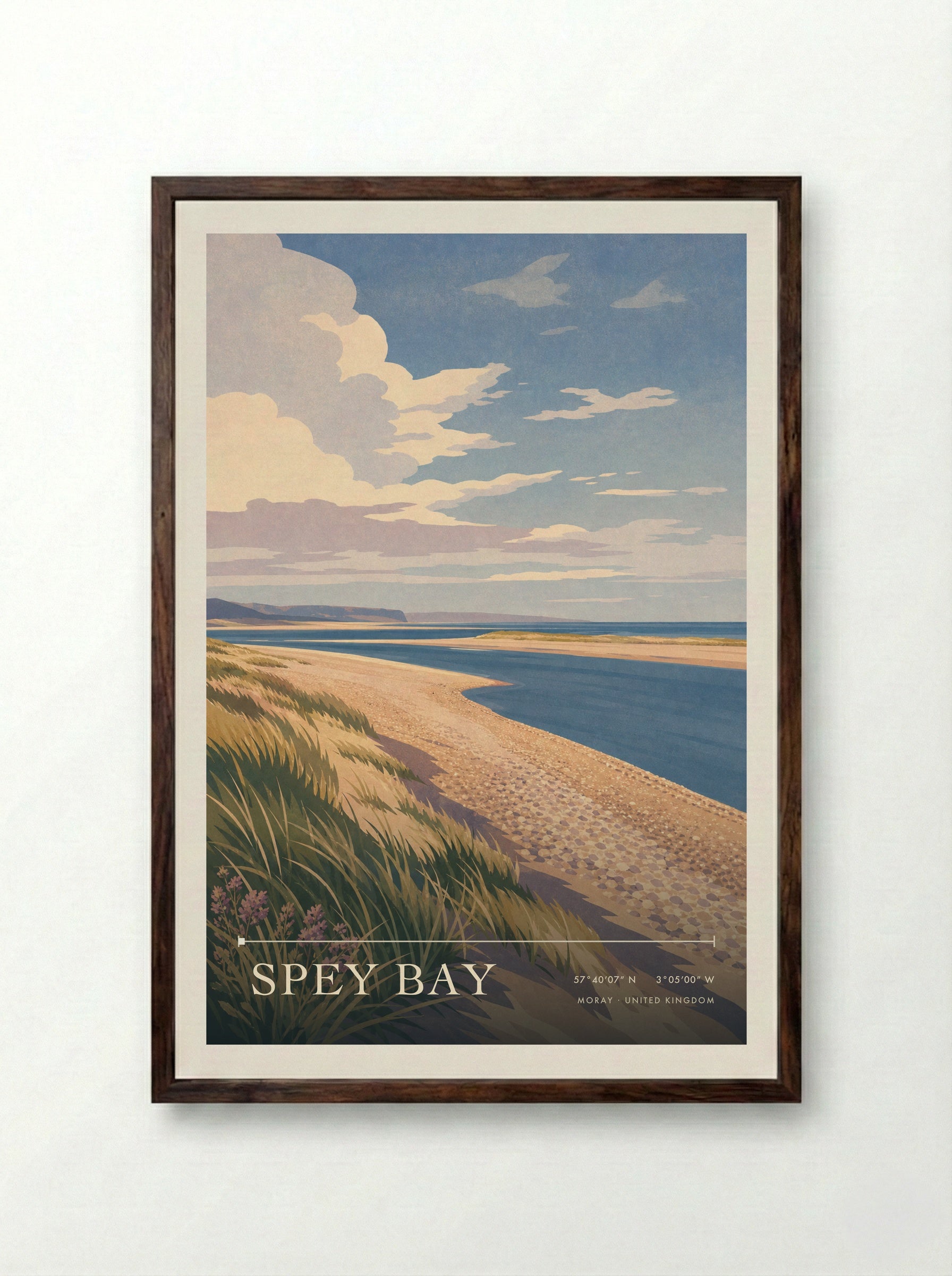 Spey Bay Moray United Kingdom Travel Poster - Framed Print Dark Wood