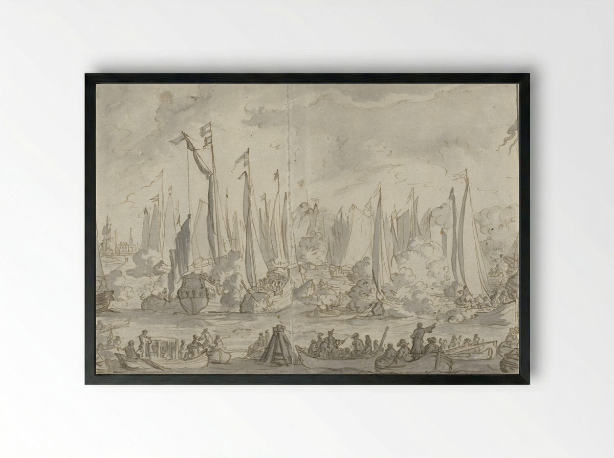 Spiegelgevecht ter ere van het bezoek van het Groot Moskovisch Gezantschap - Caspar Luyken - Framed Print Black