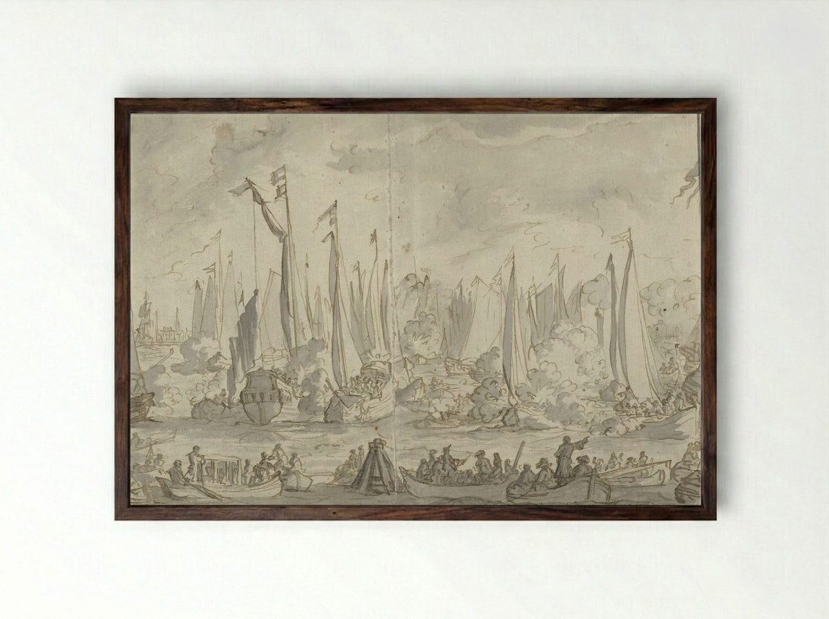 Spiegelgevecht ter ere van het bezoek van het Groot Moskovisch Gezantschap - Caspar Luyken - Framed Print Dark Wood