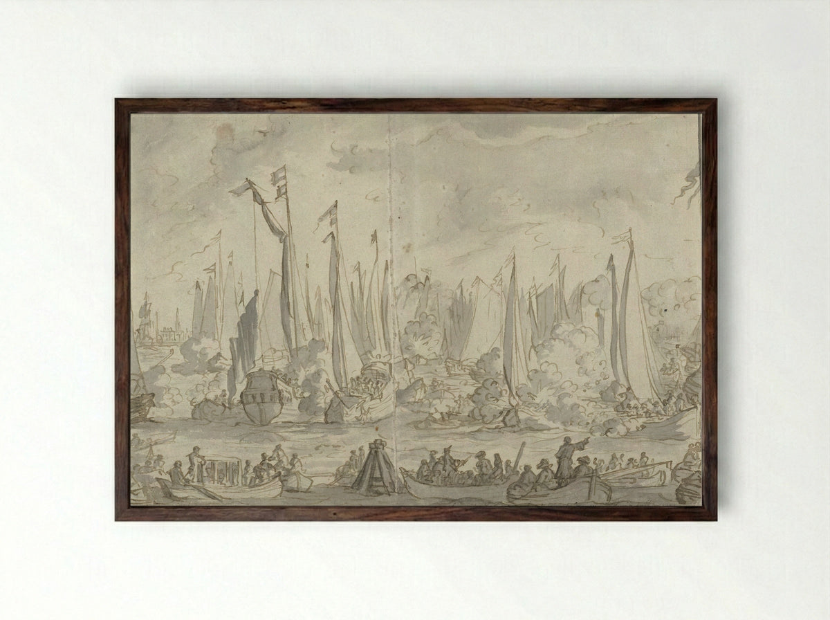 Spiegelgevecht ter ere van het bezoek van het Groot Moskovisch Gezantschap - Caspar Luyken - Framed Print Dark Wood