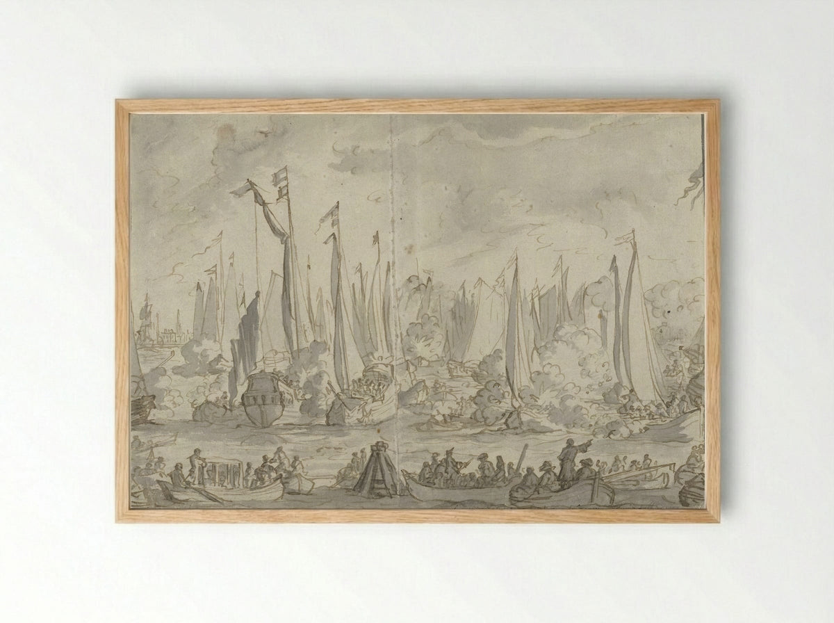 Spiegelgevecht ter ere van het bezoek van het Groot Moskovisch Gezantschap - Caspar Luyken - Framed Print Wood
