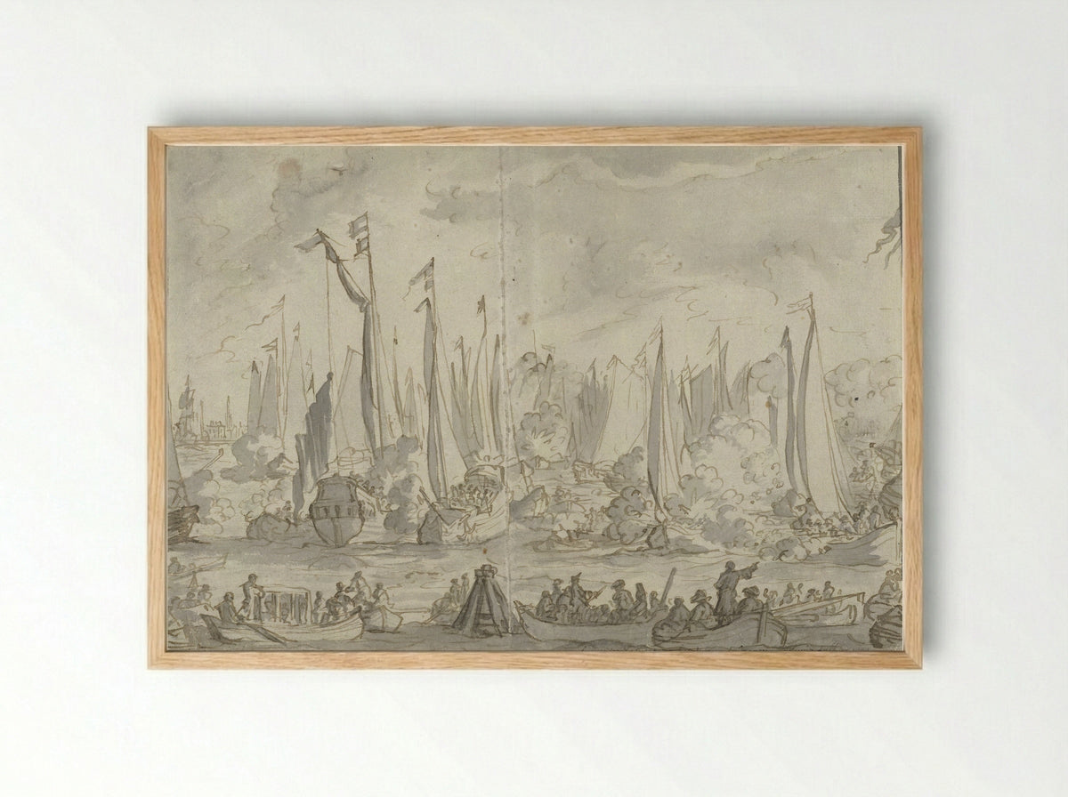 Spiegelgevecht ter ere van het bezoek van het Groot Moskovisch Gezantschap - Caspar Luyken - Framed Print Wood