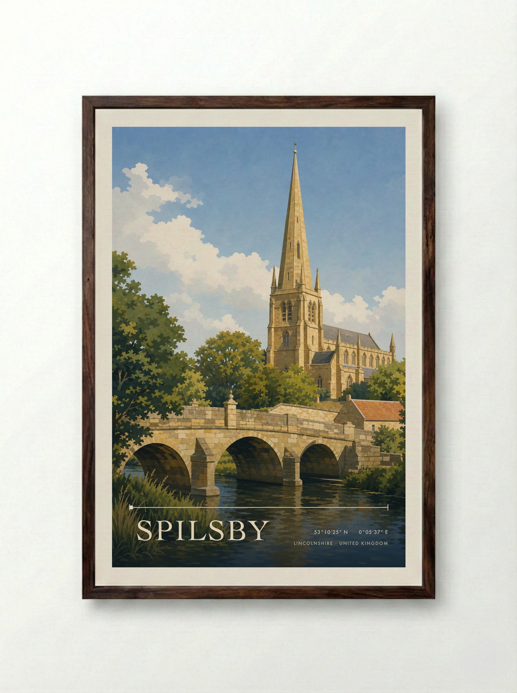 Spilsby Lincolnshire United Kingdom Travel Poster - Framed Print Dark Wood