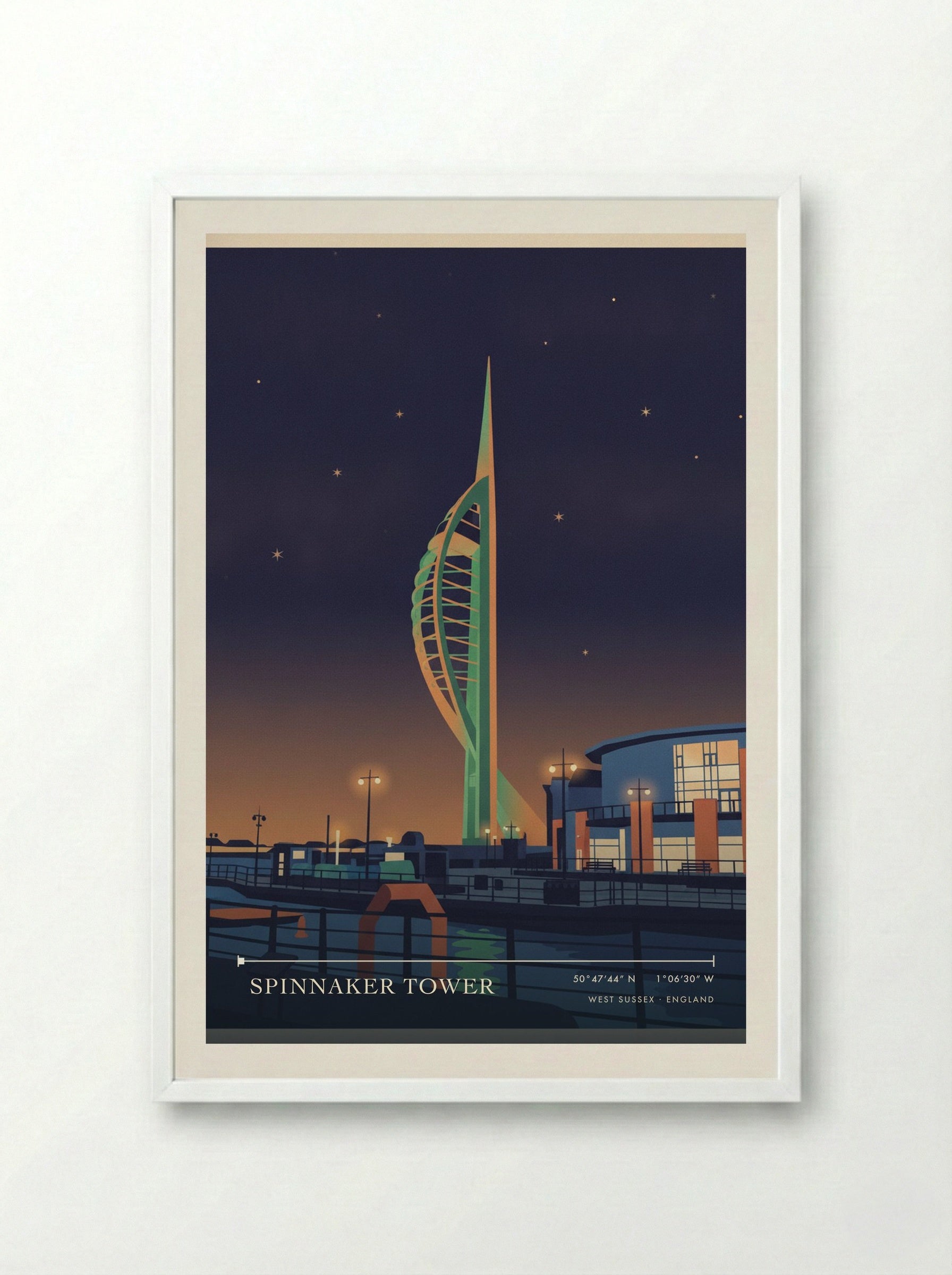 Spinnaker Tower West Sussex England Travel Poster - Framed Print White