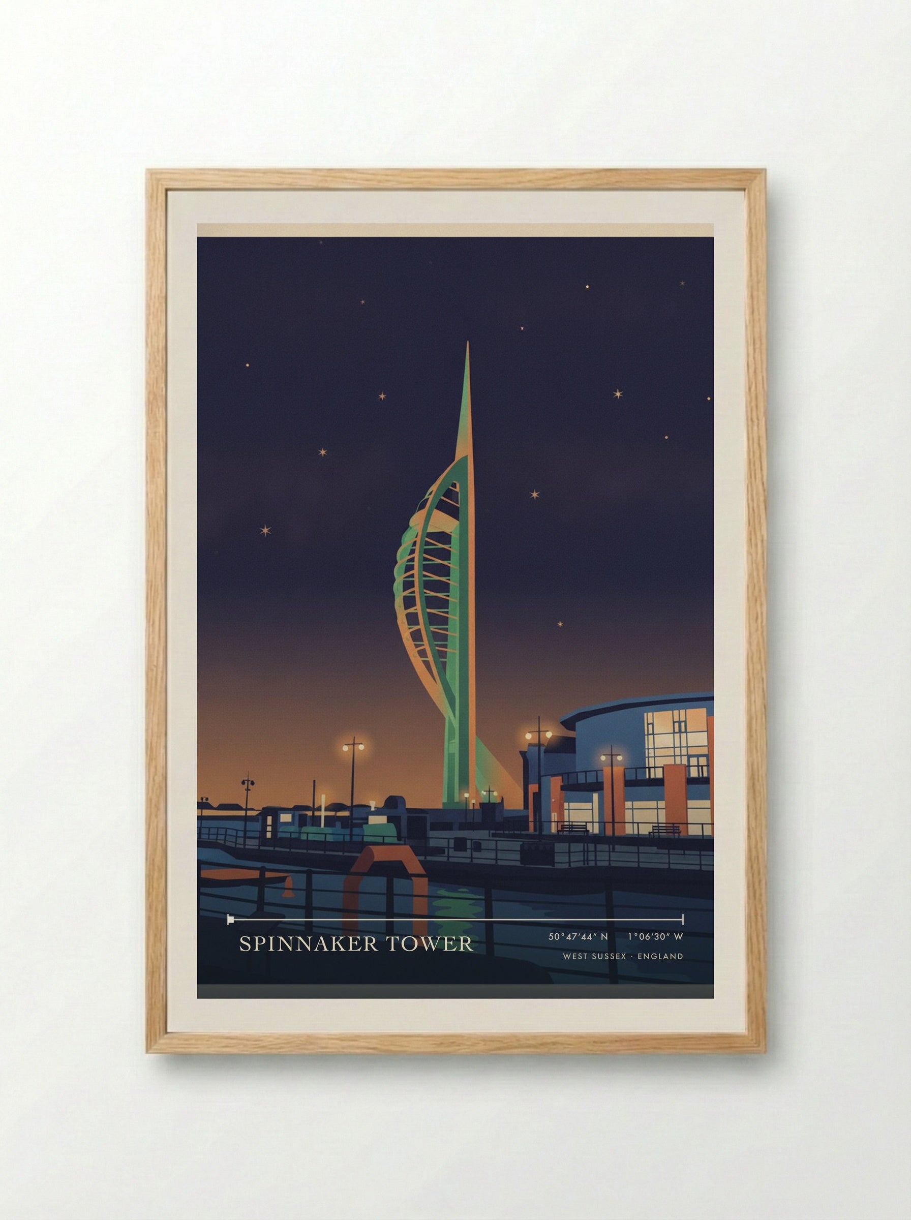 Spinnaker Tower West Sussex England Travel Poster - Framed Print Wood